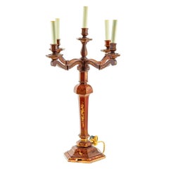 Pair Chinoiserie Red Japanned Candelabra Table Lamps