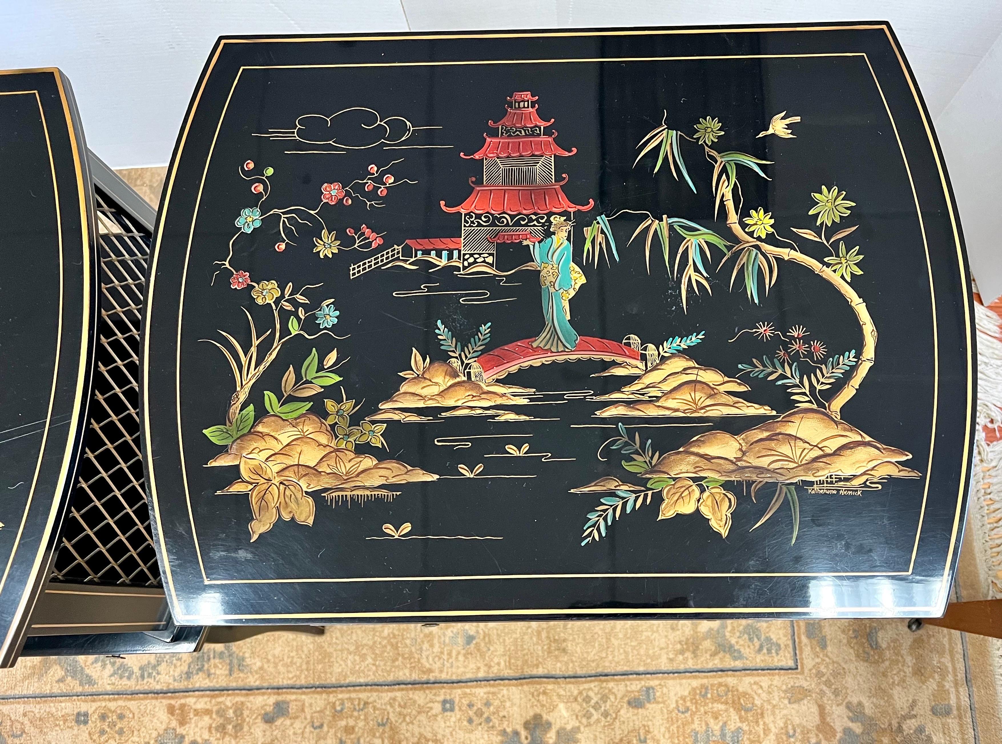 Brass Pair Chinoiserie Tables