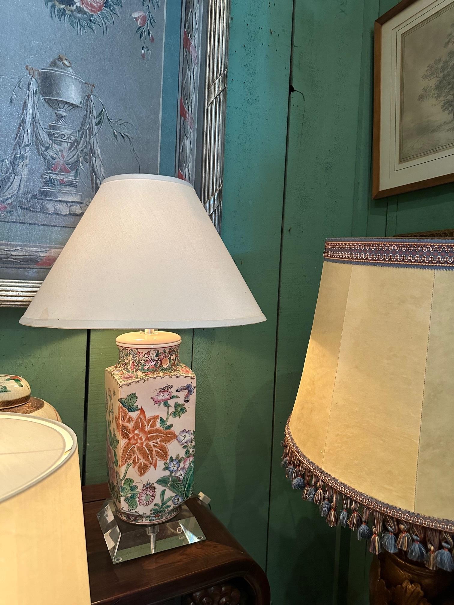Pair Chinoiseries Oriental Vases on Modern Plexiglas Table lamps Antiques LA CA For Sale 9