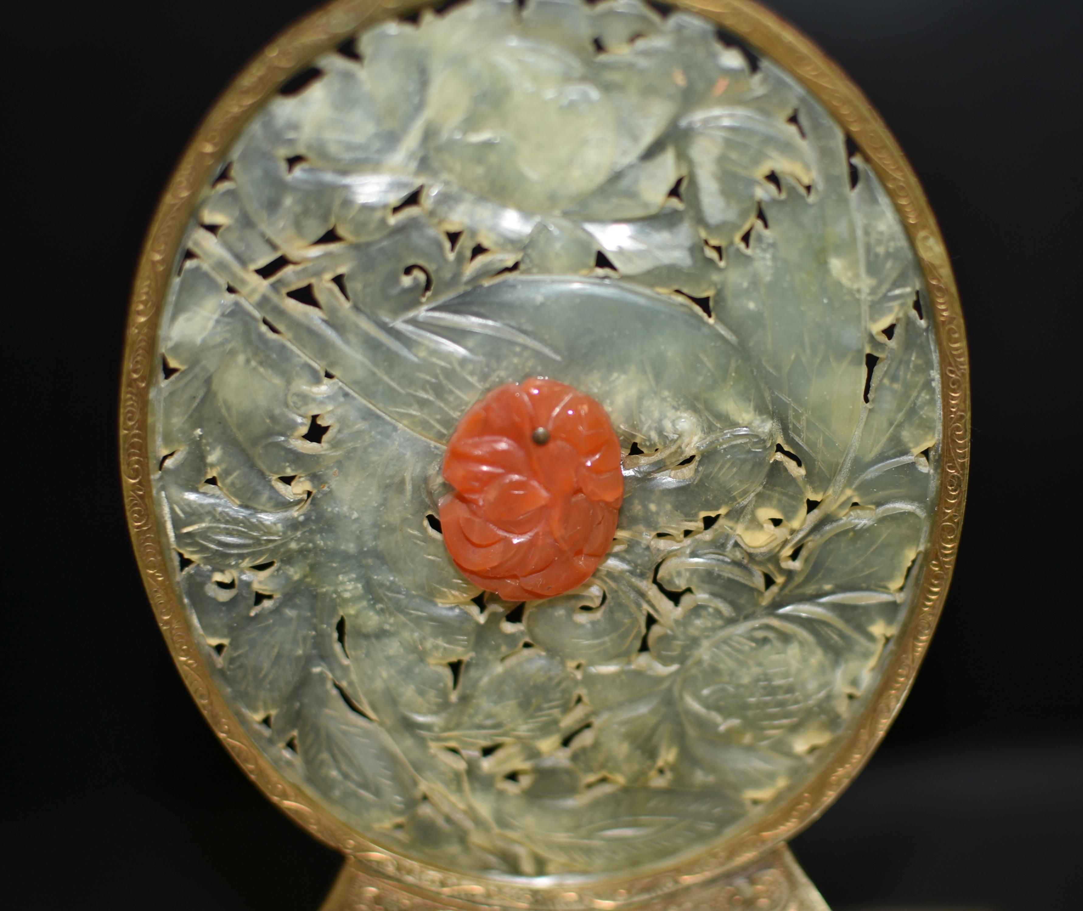 Pair Chinse Antique Jade Red Agate Bookends Engraved Solid Brass For Sale 5
