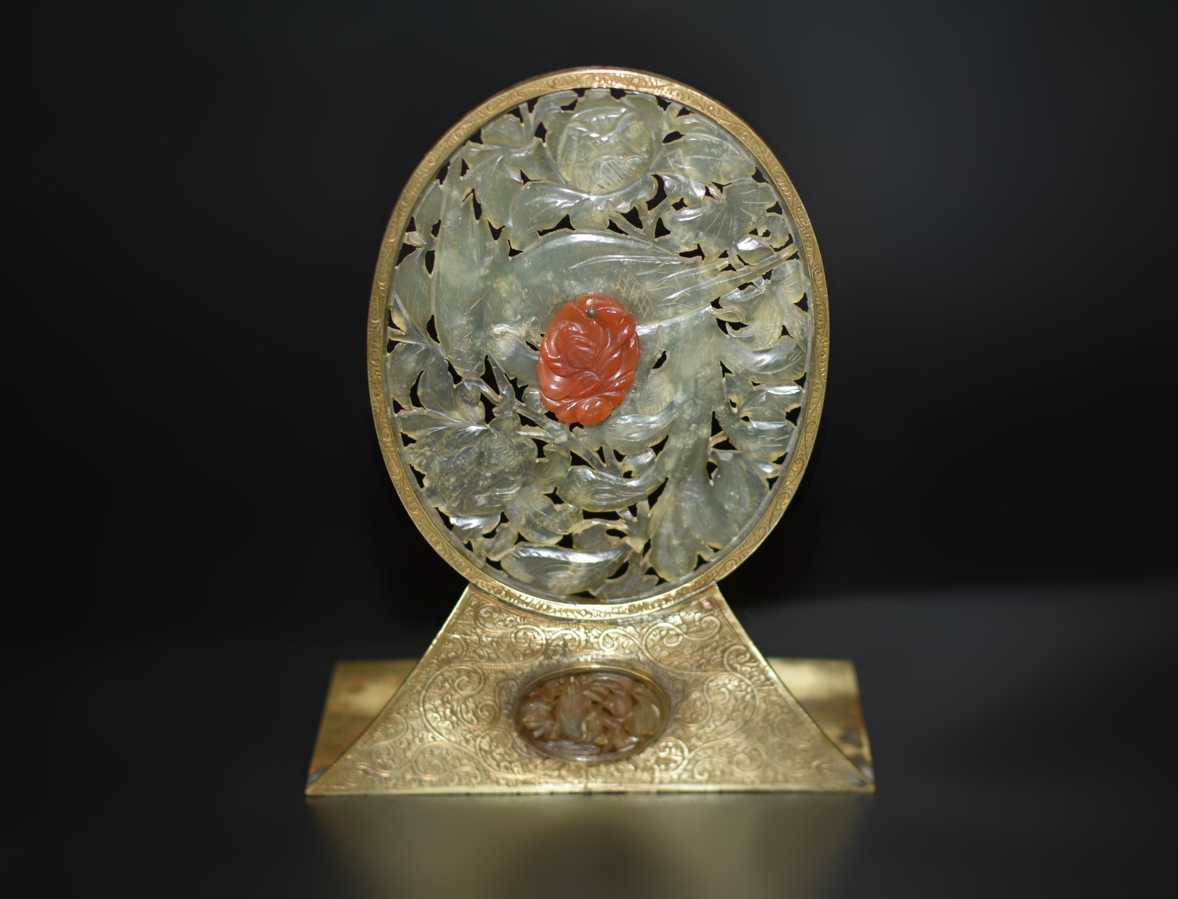 Pair Chinse Antique Jade Red Agate Bookends Engraved Solid Brass For Sale 2