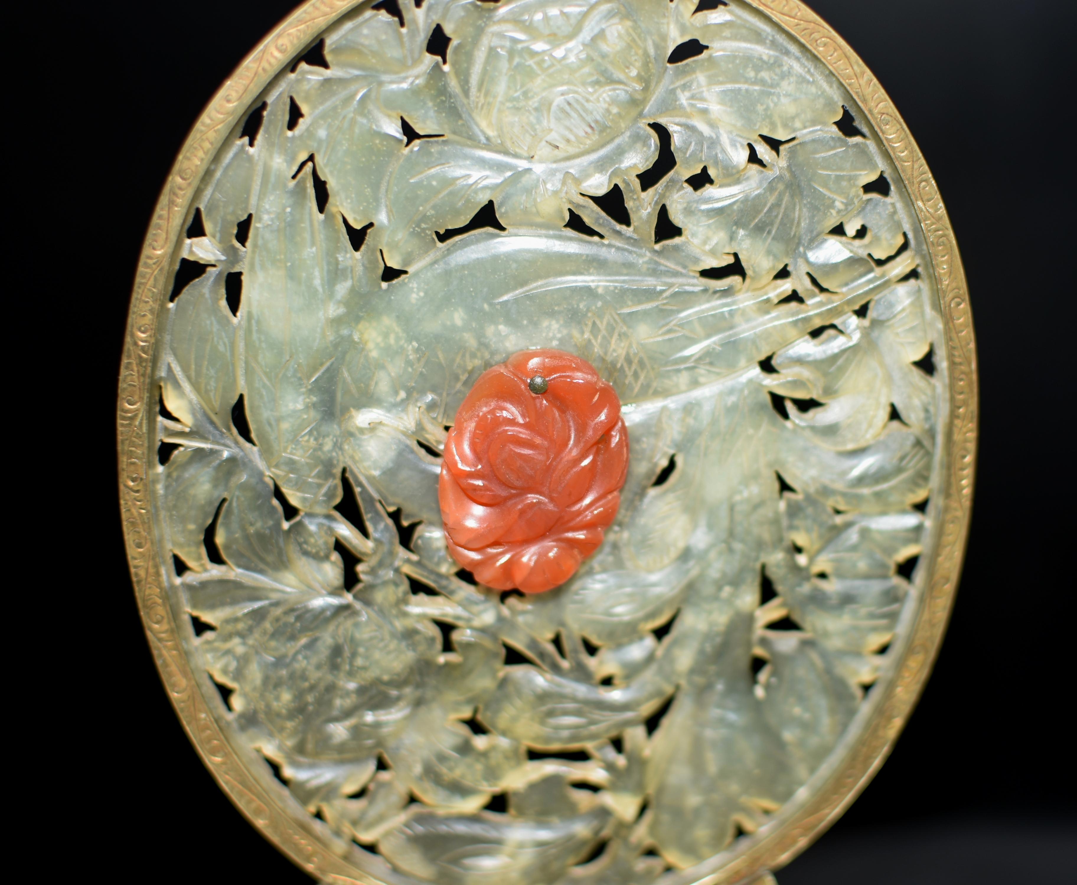 Pair Chinse Antique Jade Red Agate Bookends Engraved Solid Brass For Sale 4