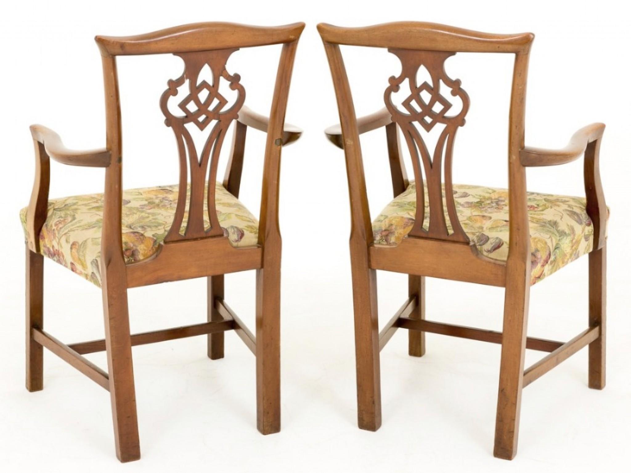 Early 19th Century Pair Chippendale Arm Chairs Mahogany Antique, 1800