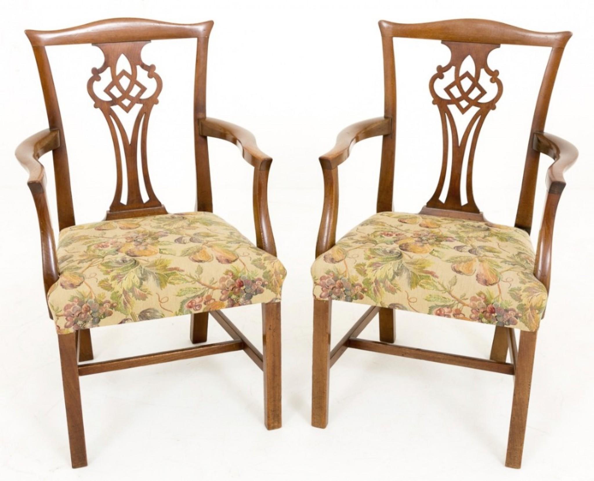 Pair Chippendale Arm Chairs Mahogany Antique, 1800 1
