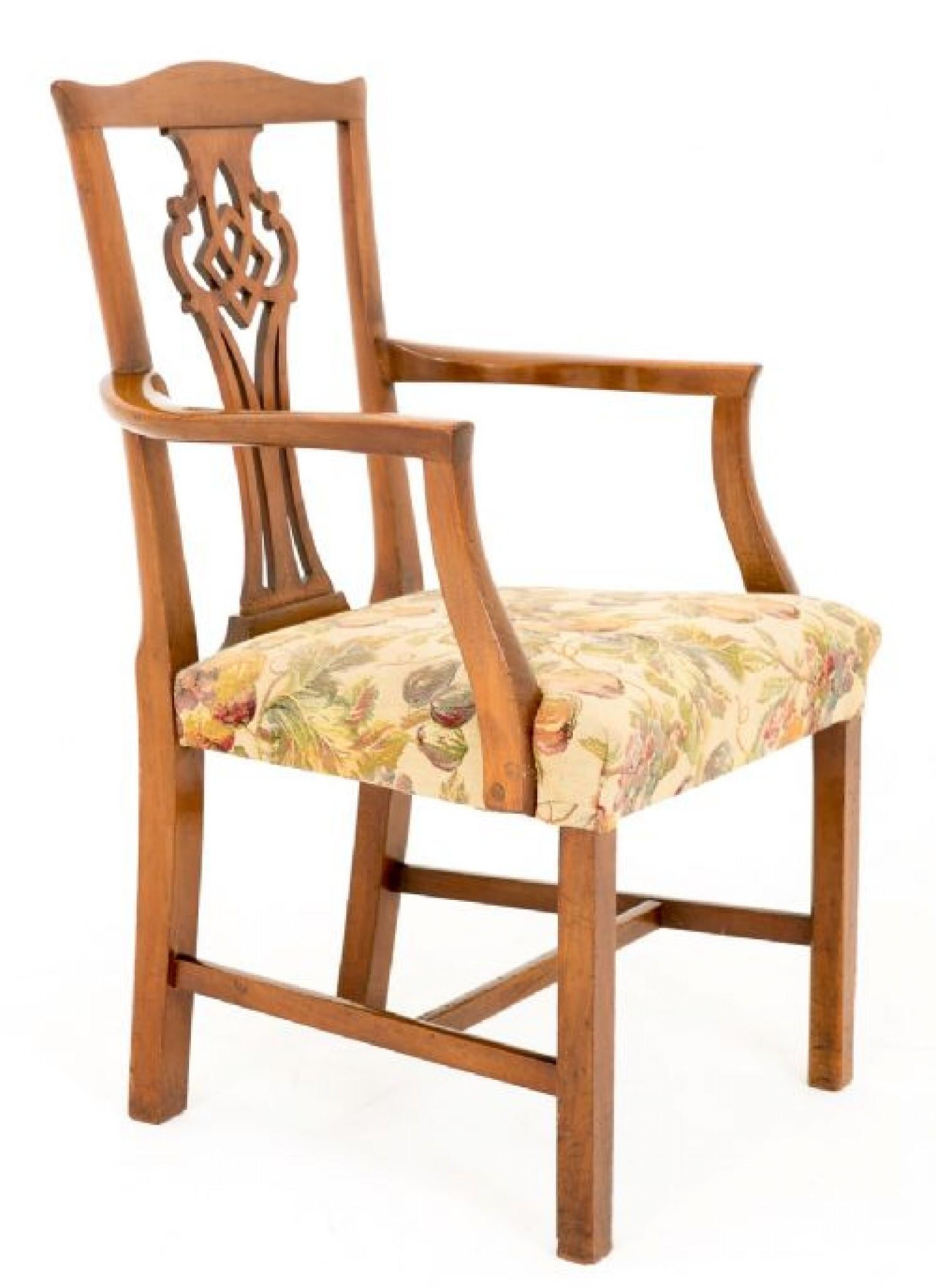 Pair Chippendale Arm Chairs Mahogany Antique 1800 For Sale 1