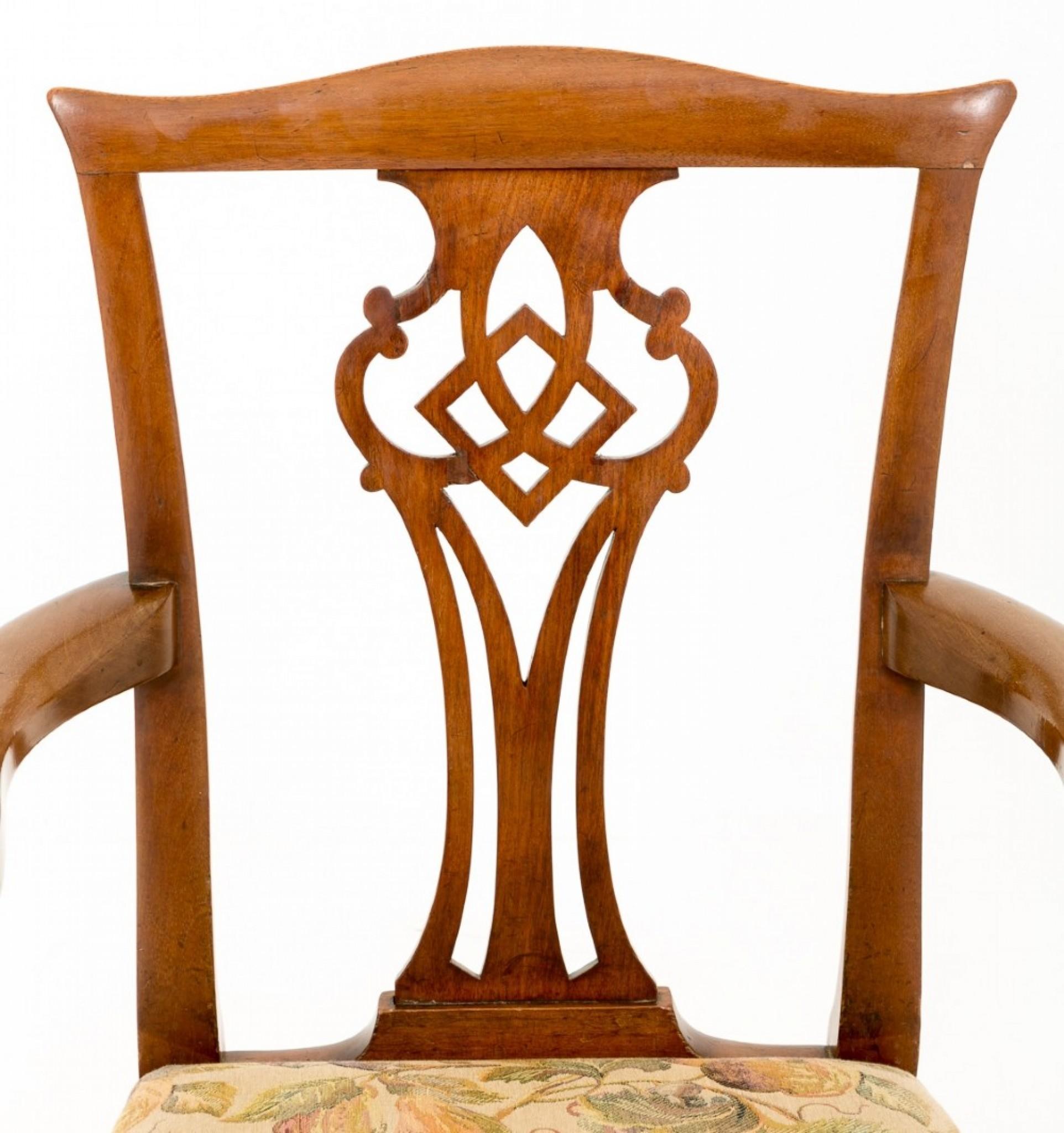 Pair Chippendale Arm Chairs Mahogany Antique, 1800 5