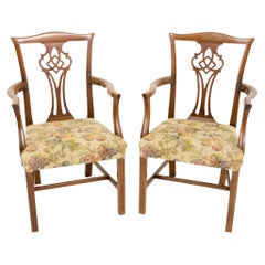 Pair Chippendale Arm Chairs Mahogany Antique, 1800