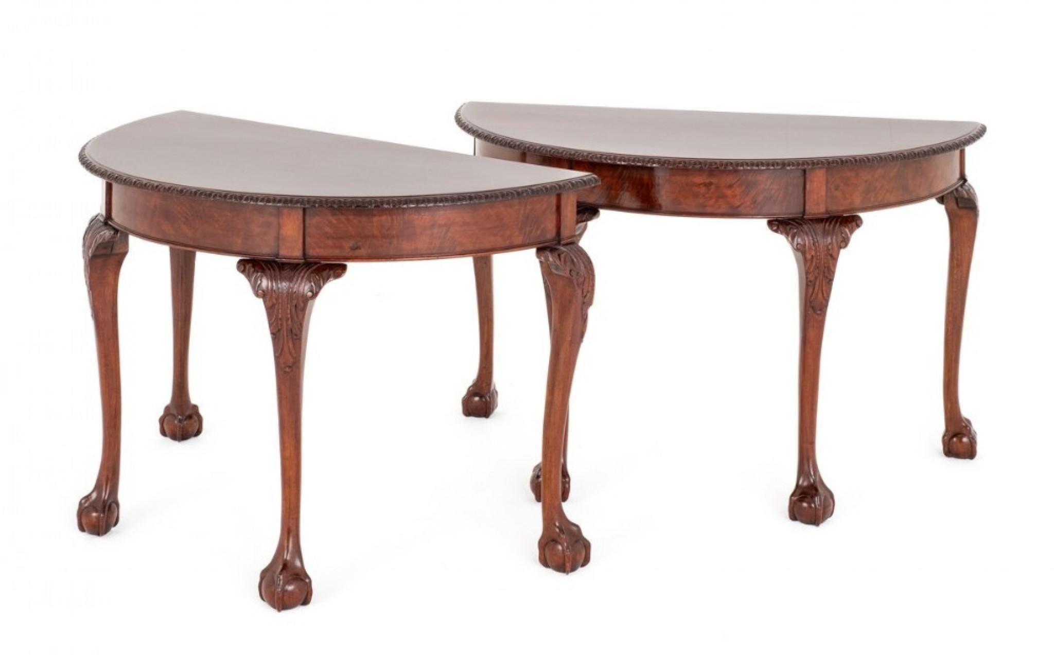 Mahogany Pair Chippendale Console Tables Ball and Claw For Sale