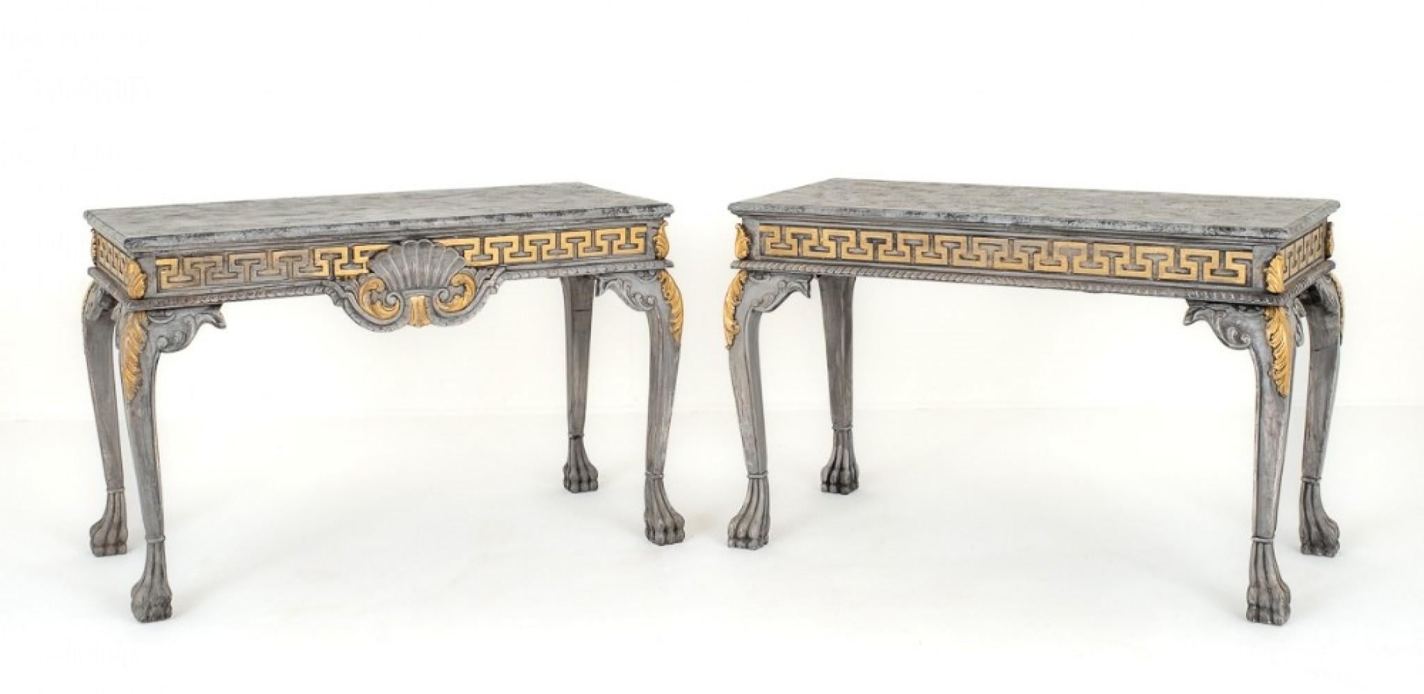Late 20th Century Pair Chippendale Painted Console Tables Gilt Hall For Sale