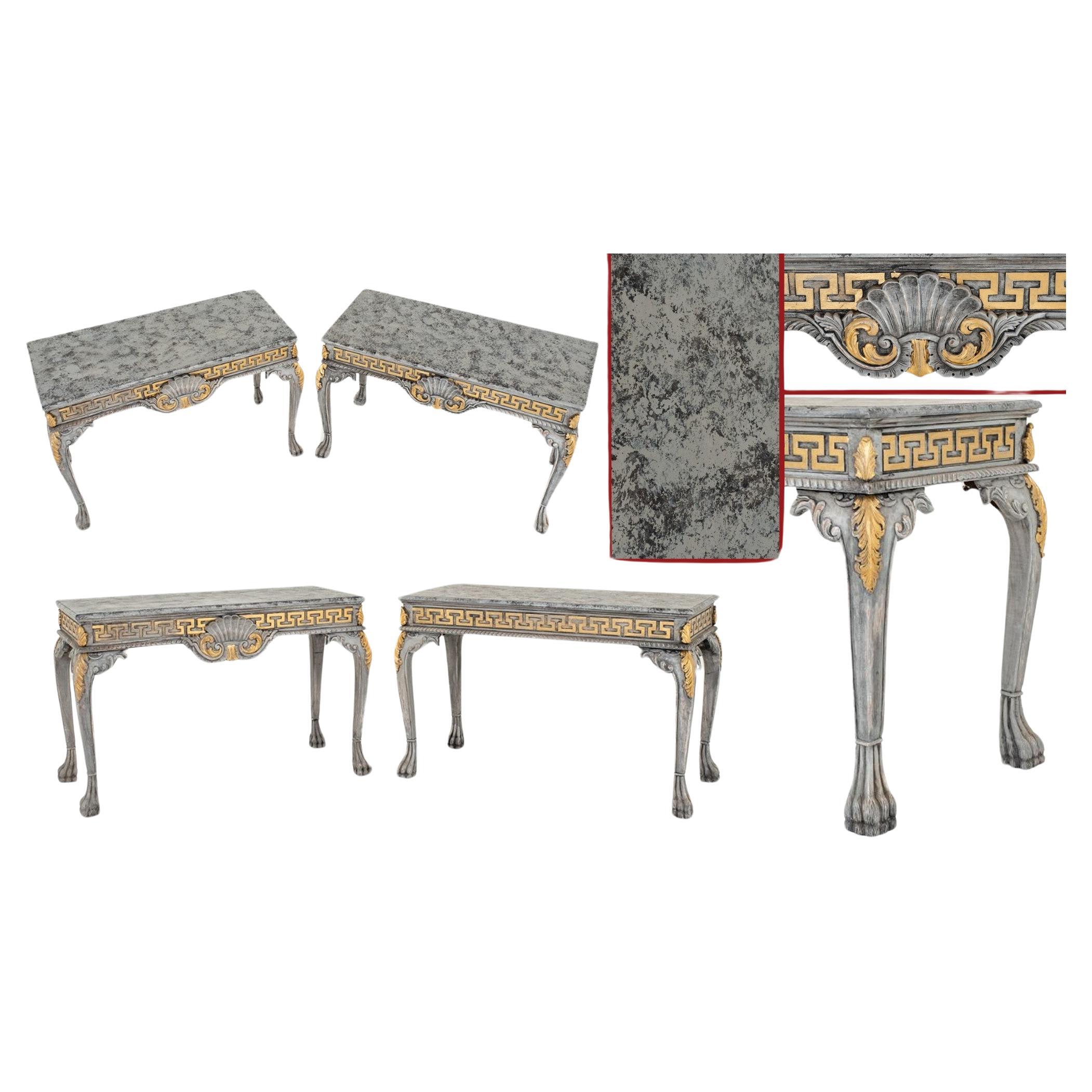Pair Chippendale Painted Console Tables Gilt Hall For Sale