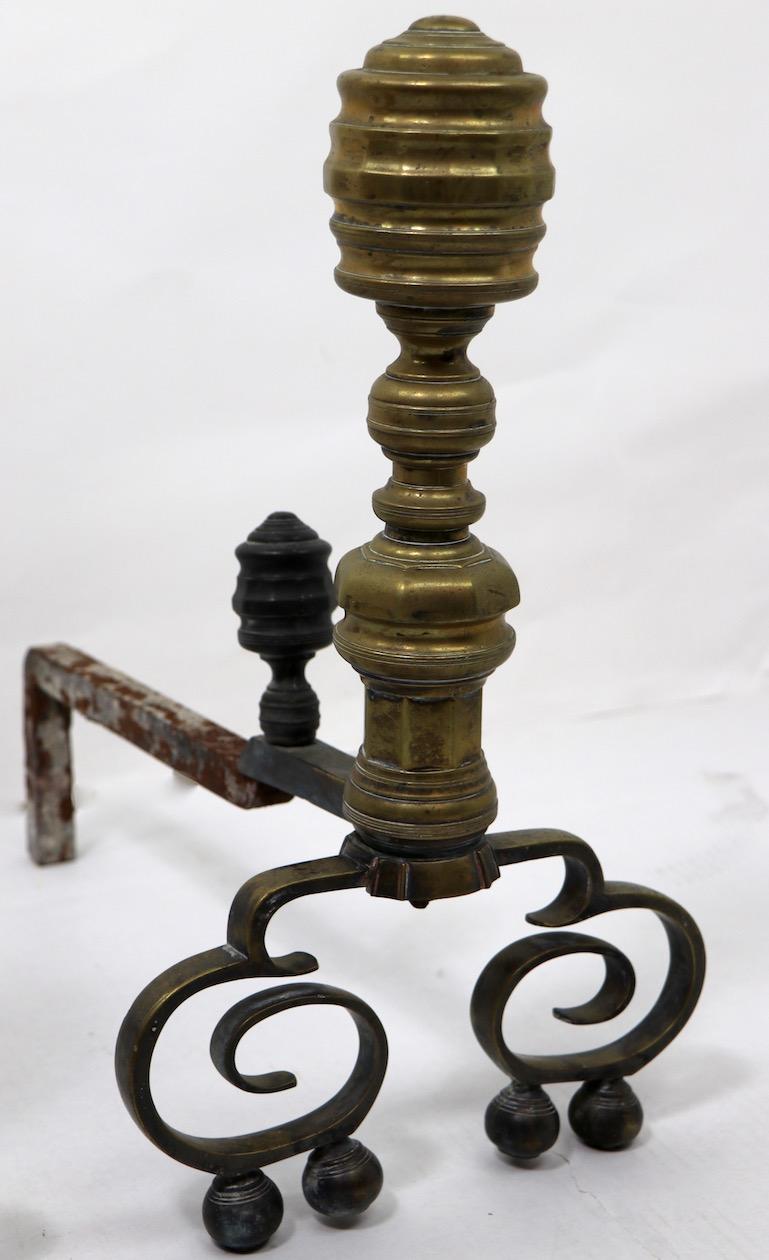 20th Century Pair of Chippendale Revival Andirons with Beehive Tops For Sale