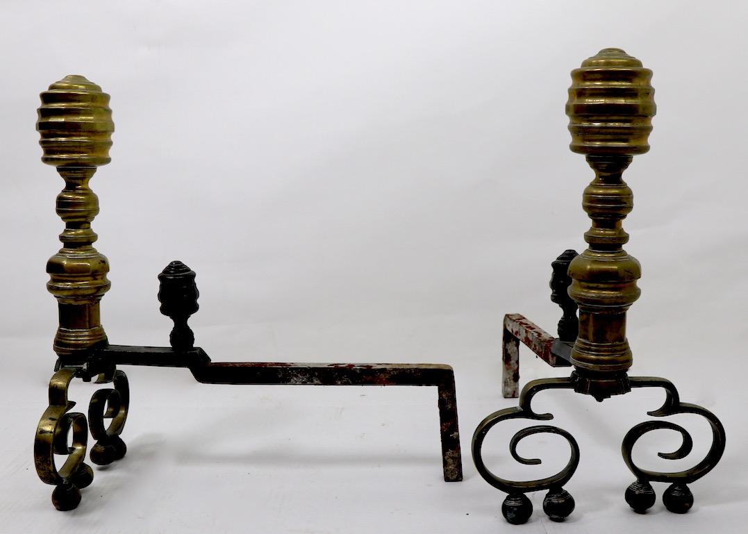 Pair of Chippendale Revival Andirons with Beehive Tops For Sale 3