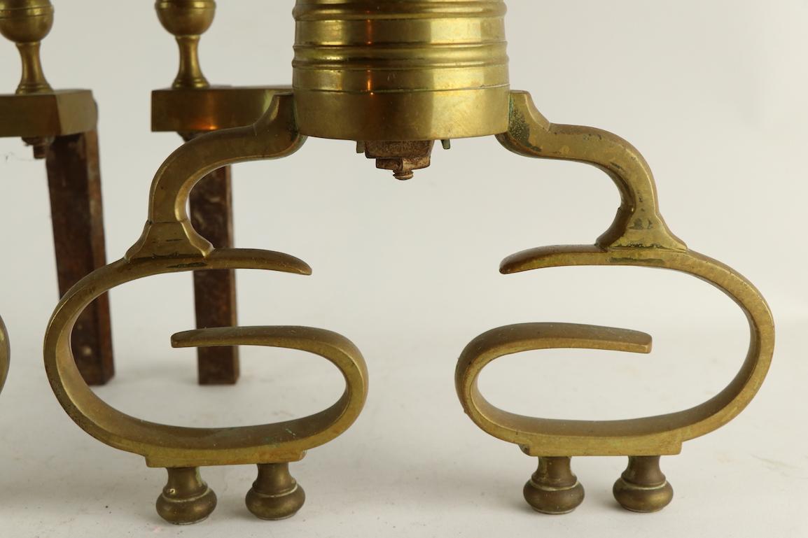 American Pair of Chippendale Revival Brass Andirons For Sale