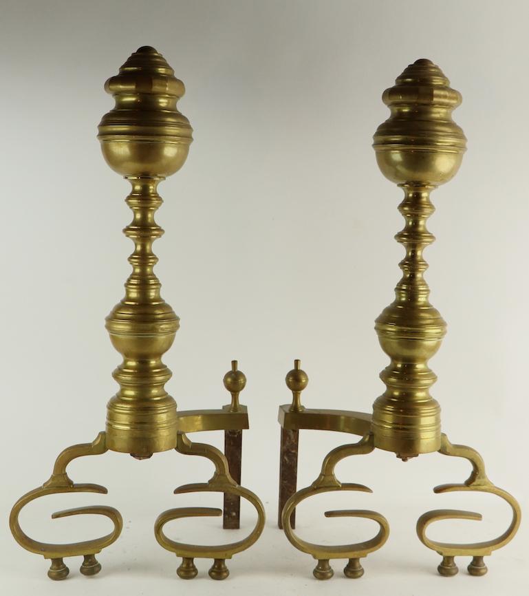 Pair of Chippendale Revival Brass Andirons In Good Condition For Sale In New York, NY