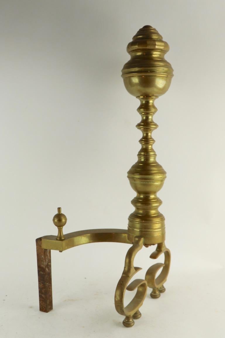 Pair of Chippendale Revival Brass Andirons For Sale 1
