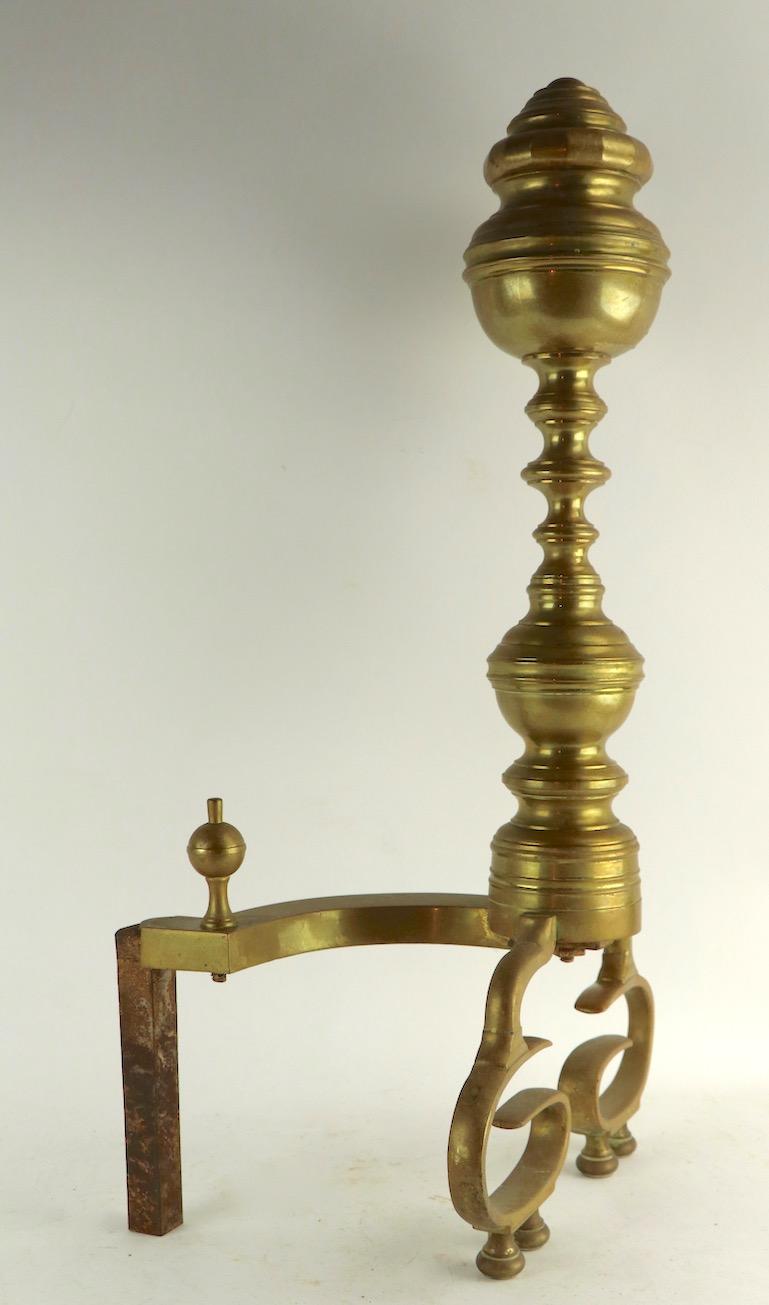 Pair of Chippendale Revival Brass Andirons For Sale 2