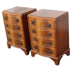 Retro Pair Chippendale Style Walnut Burr Nightstands Lamp Tables