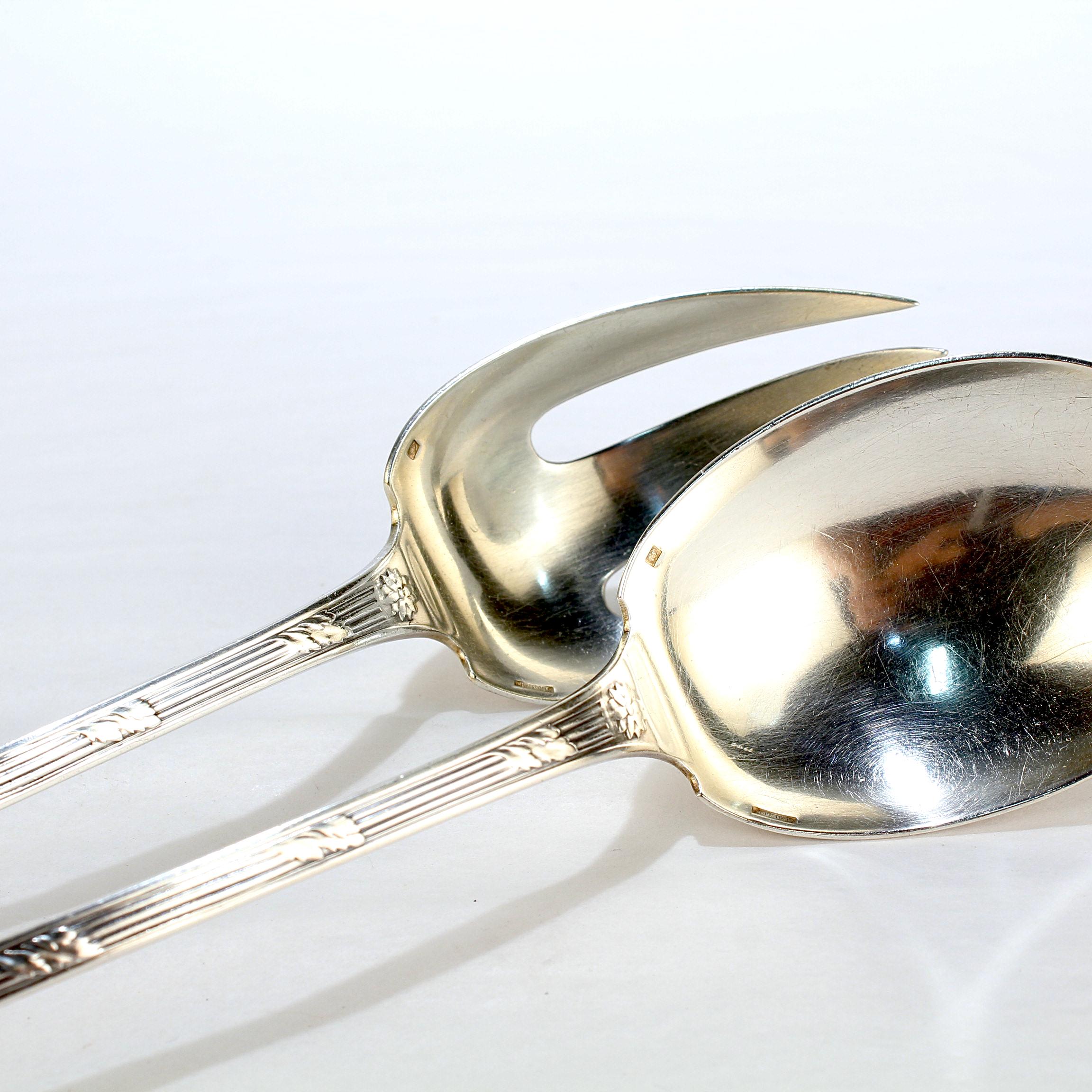 Pair Christofle France Delafosse Silverplate Fork & Spoon Salad Servers For Sale 6