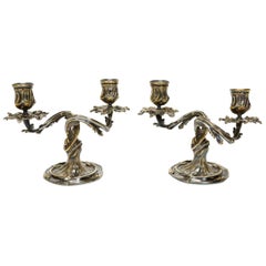 Pair of Christofle Silver Plated Two-Light Candelabra