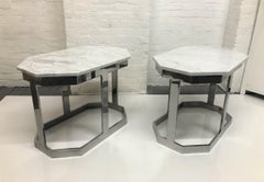 Pair of Chrome and Carrara Marble Octagonal Top Tables