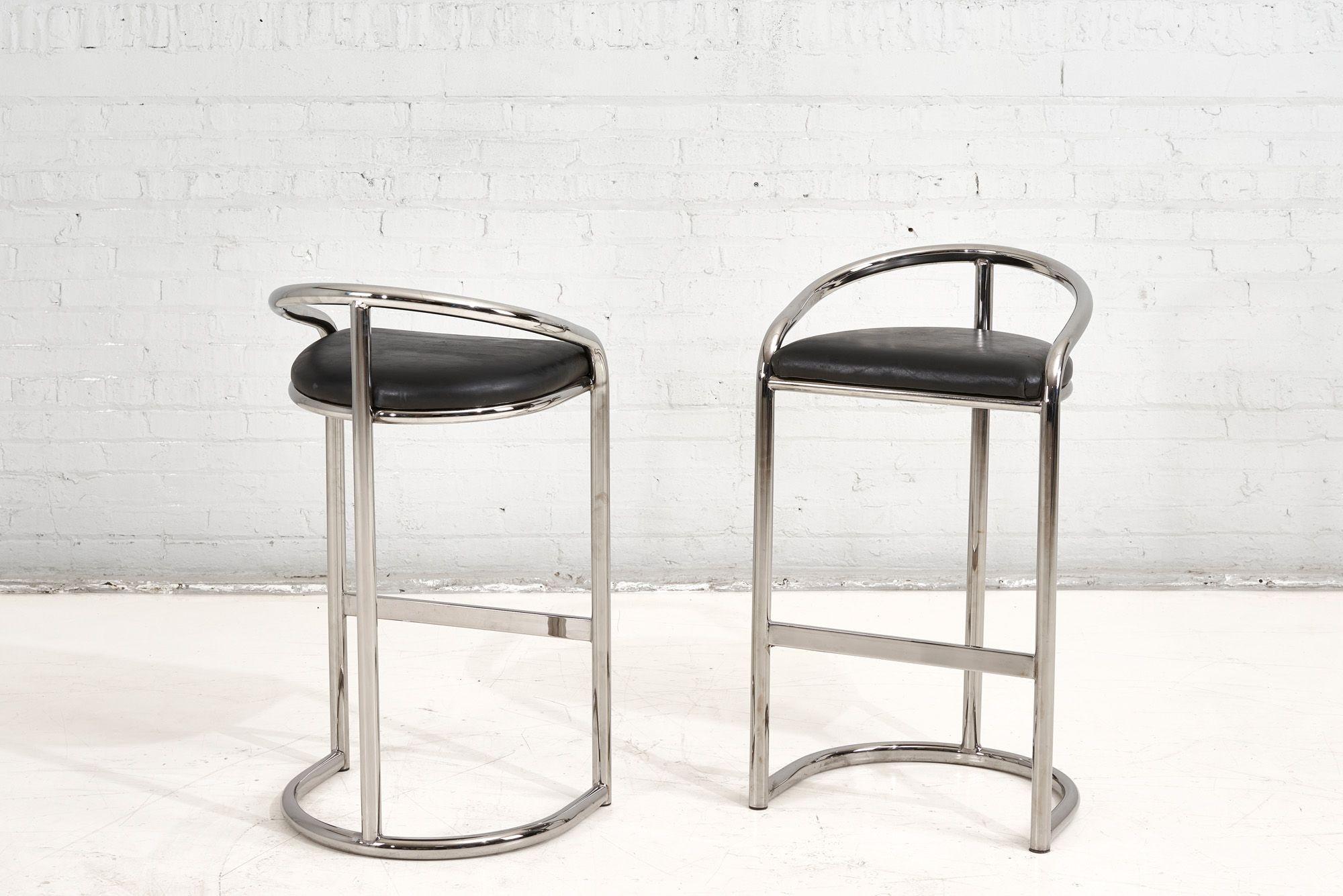 Pair Chrome and Leather Bar Stools by Thonet, 1970 In Good Condition In Chicago, IL
