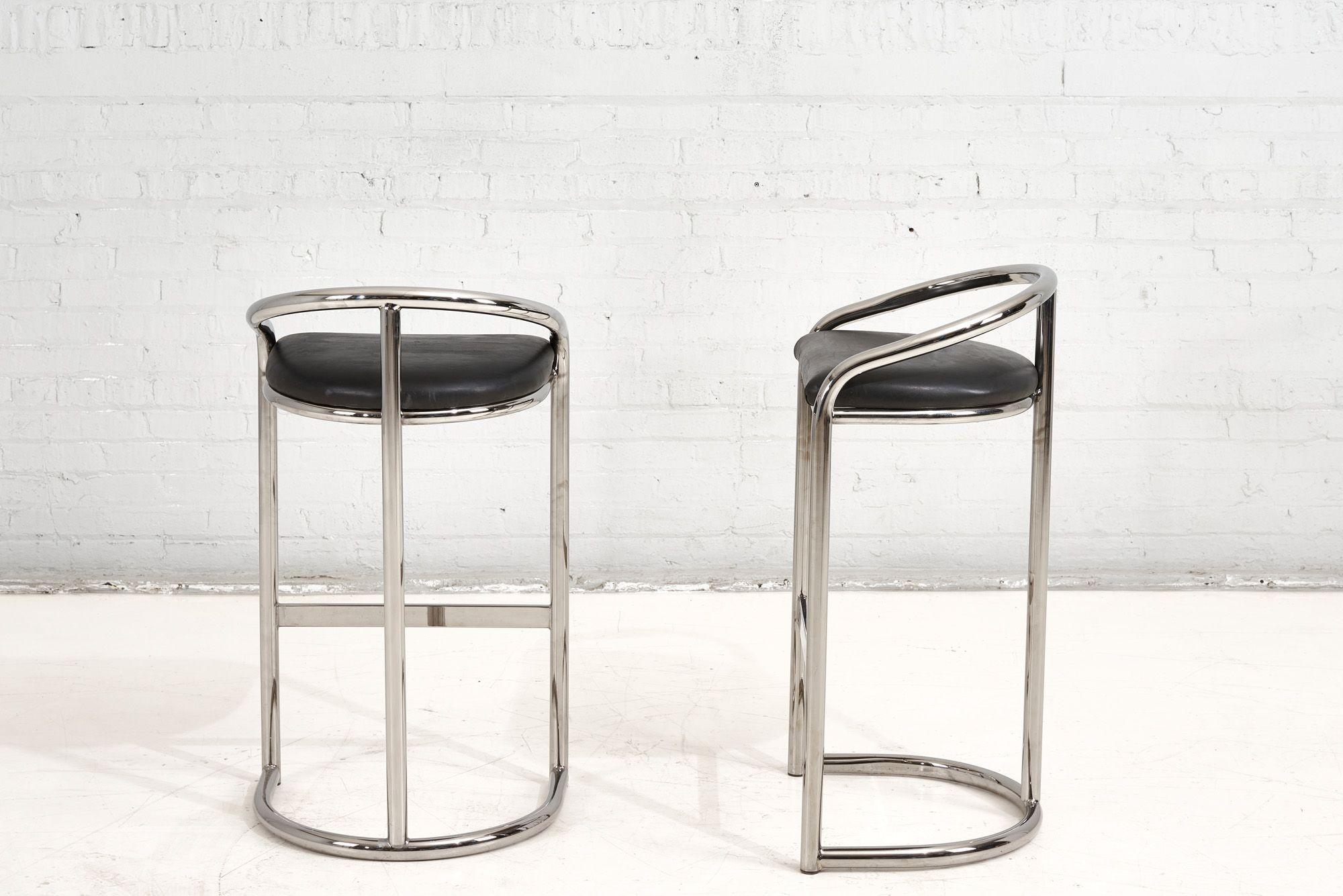 Late 20th Century Pair Chrome and Leather Bar Stools by Thonet, 1970