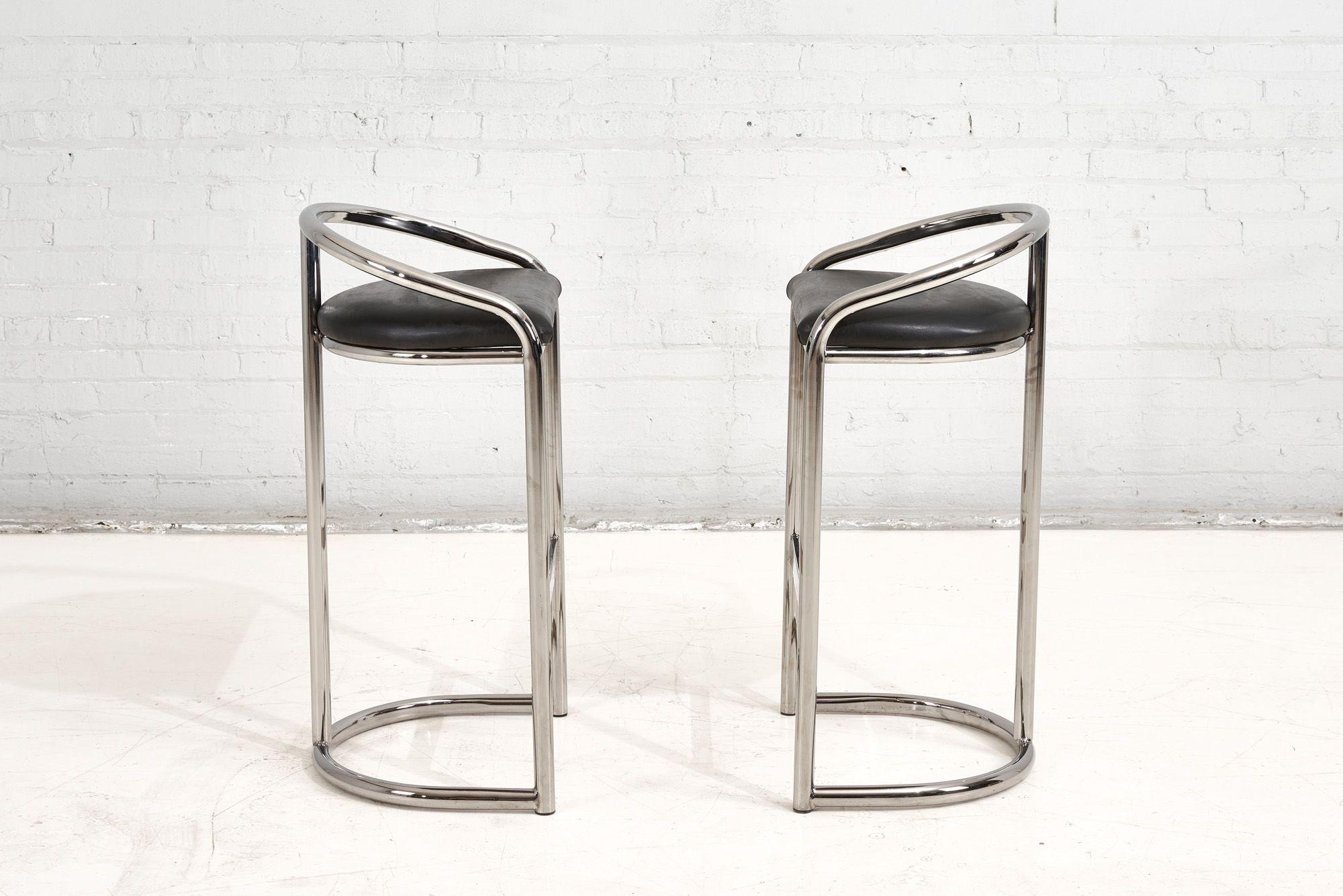 Pair Chrome and Leather Bar Stools by Thonet, 1970 1
