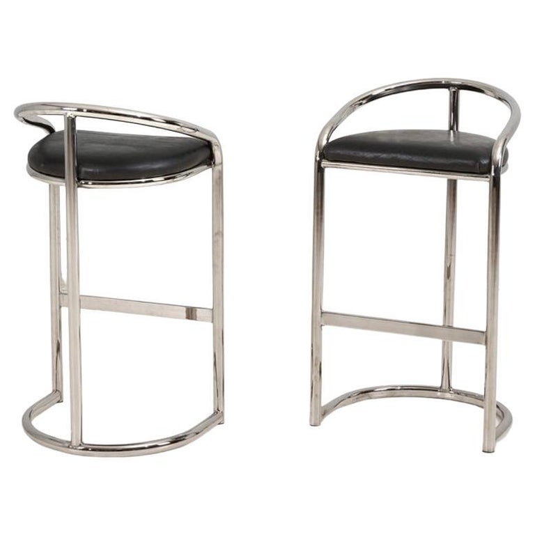 Pair Chrome and Leather Bar Stools by 1970 For Sale at 1stDibs