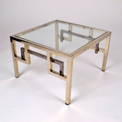 Paire de tables d'appoint en chrome et laiton Belgo Chrome Glass Top 1970's