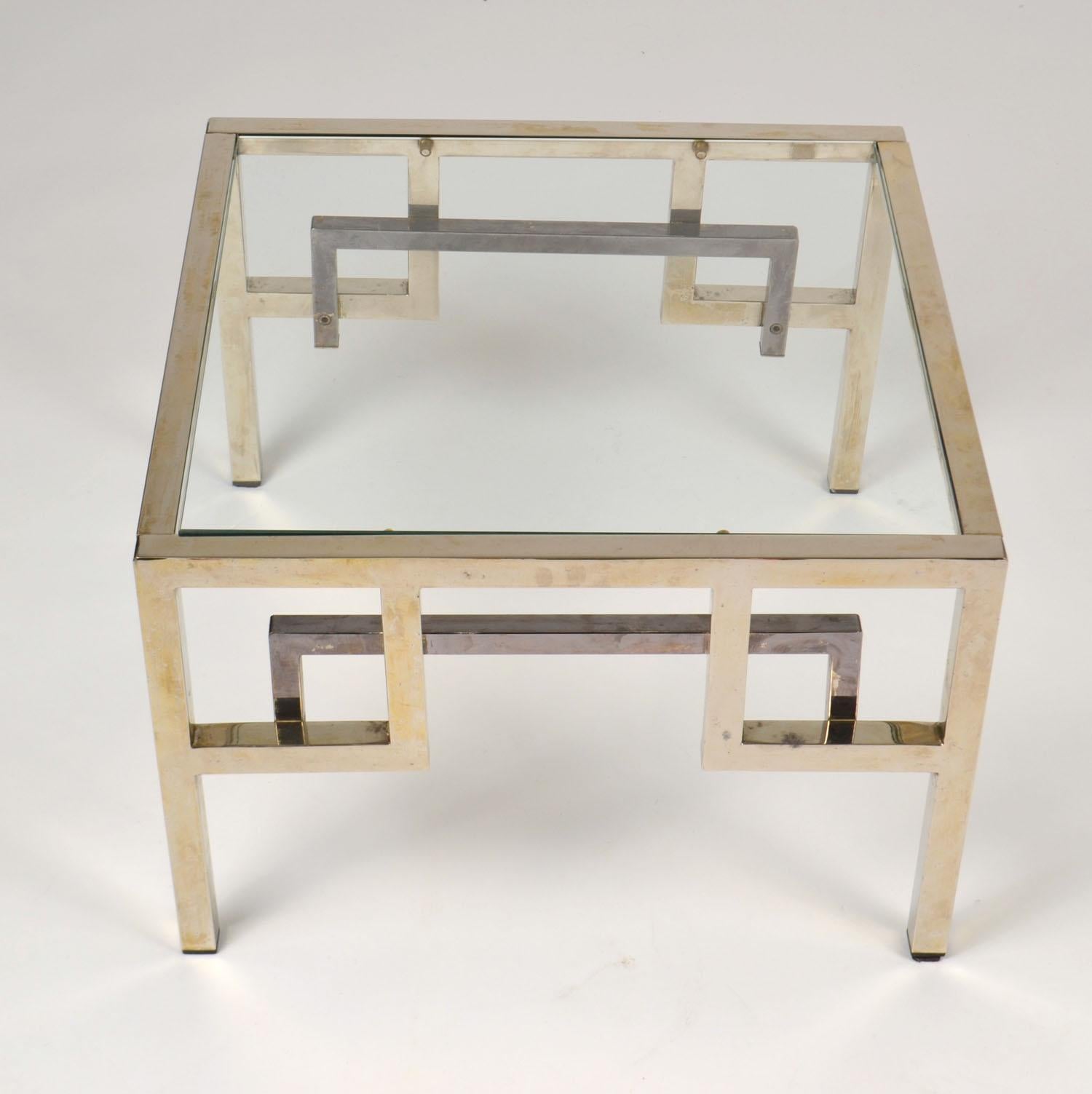 Pair Chrome & Brass Belgo Chrome Side Tables Glass Top 1970's In Excellent Condition For Sale In London, GB