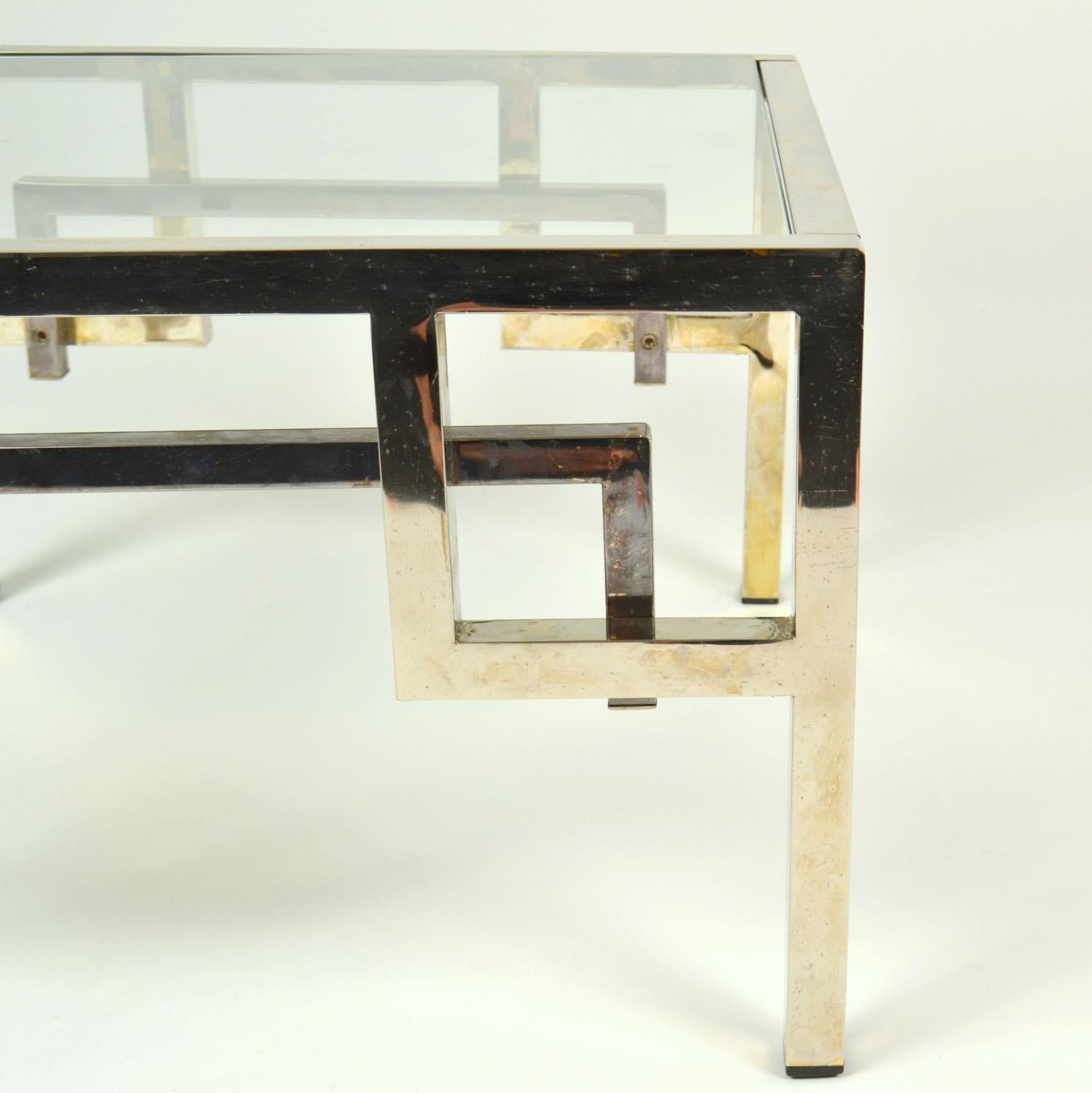 Late 20th Century Pair Chrome & Brass Belgo Chrome Side Tables Glass Top 1970's For Sale