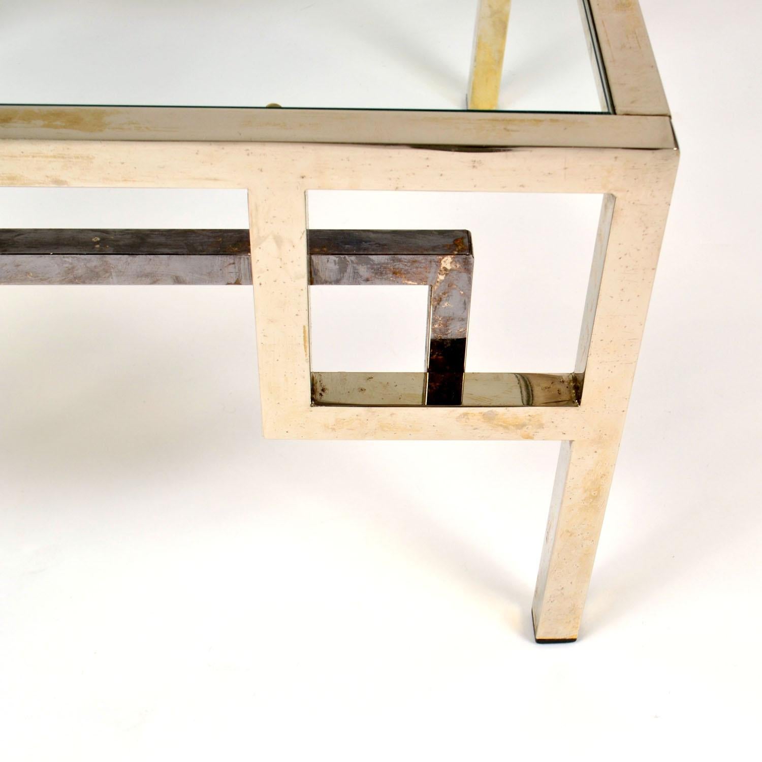 Pair Chrome & Brass Belgo Chrome Side Tables Glass Top 1970's For Sale 1