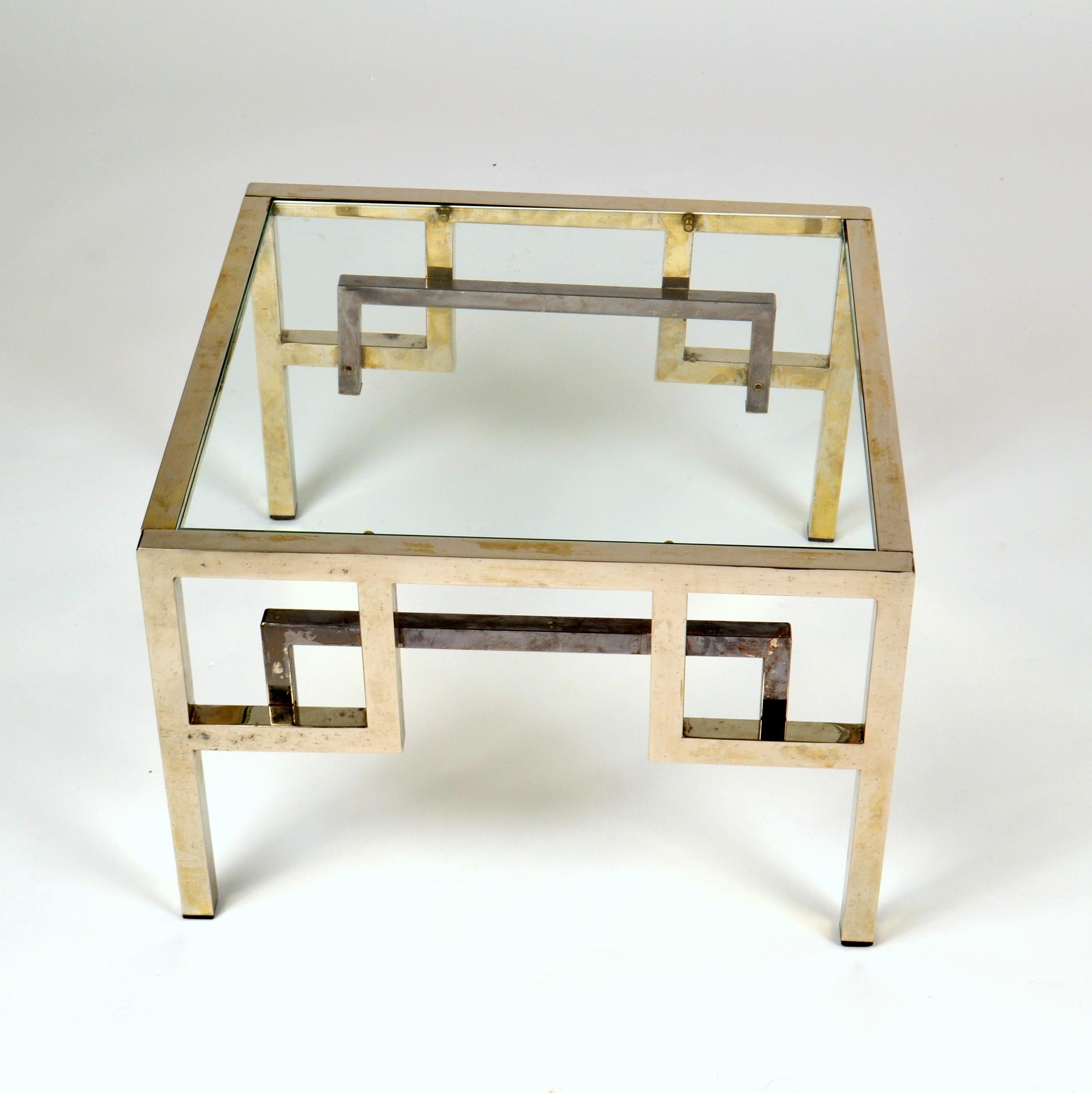 Pair Chrome & Brass Belgo Chrome Side Tables Glass Top 1970's For Sale 2