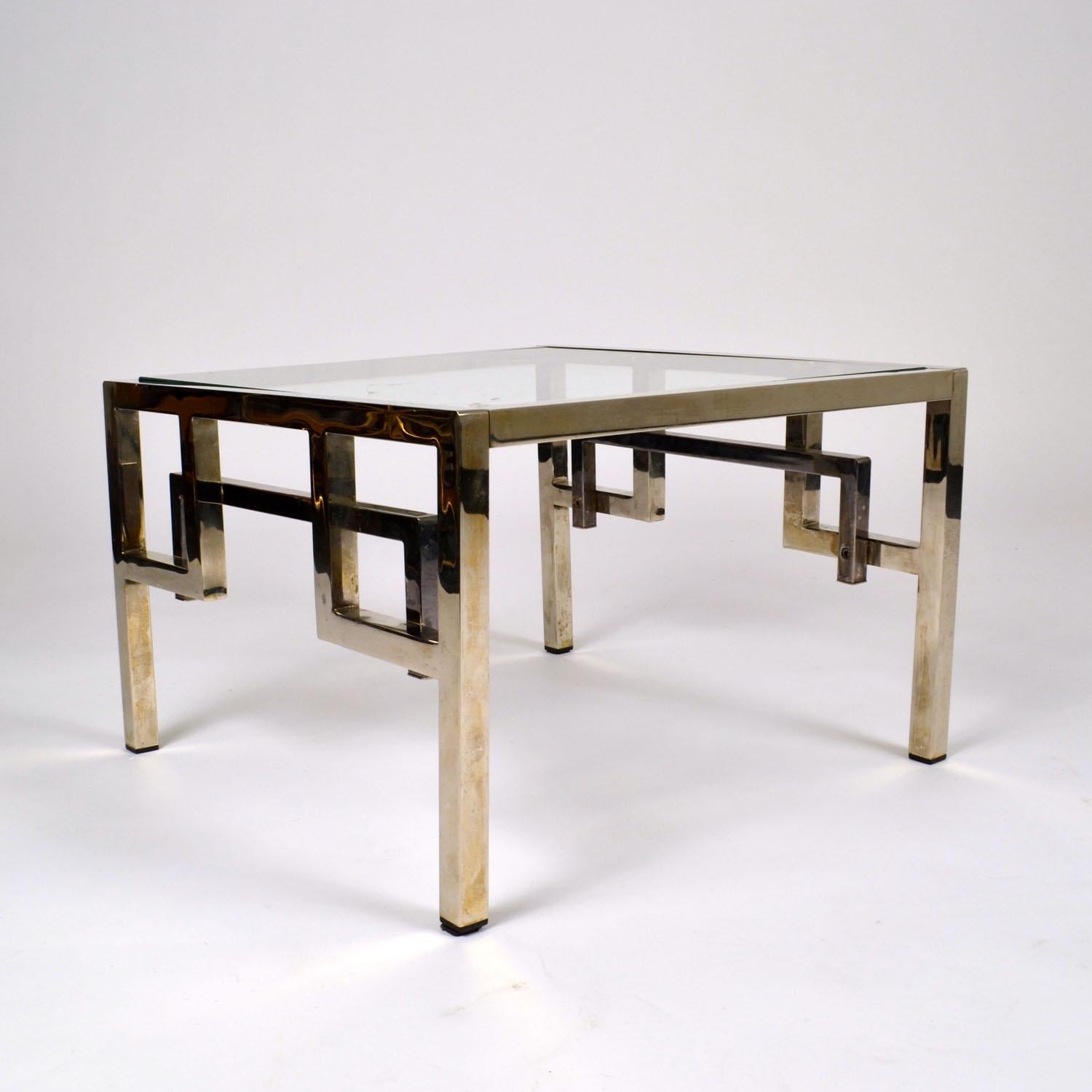 Pair Chrome & Brass Belgo Chrome Side Tables Glass Top 1970's For Sale 3