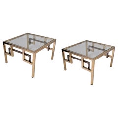 Pair Chrome & Brass Belgo Chrome Side Tables Glass Top 1970's