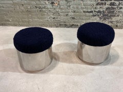 Pair Chrome Drum Stool with Boucle, 1960