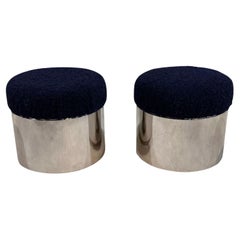 Pair Chrome Drum Stool with Boucle, 1960