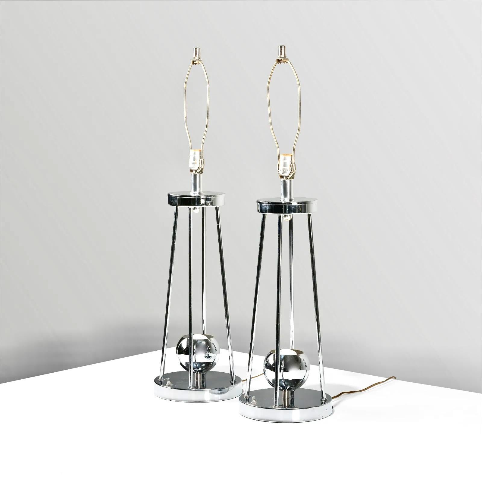 Pair Chrome Lamps by Torino For Sale 4