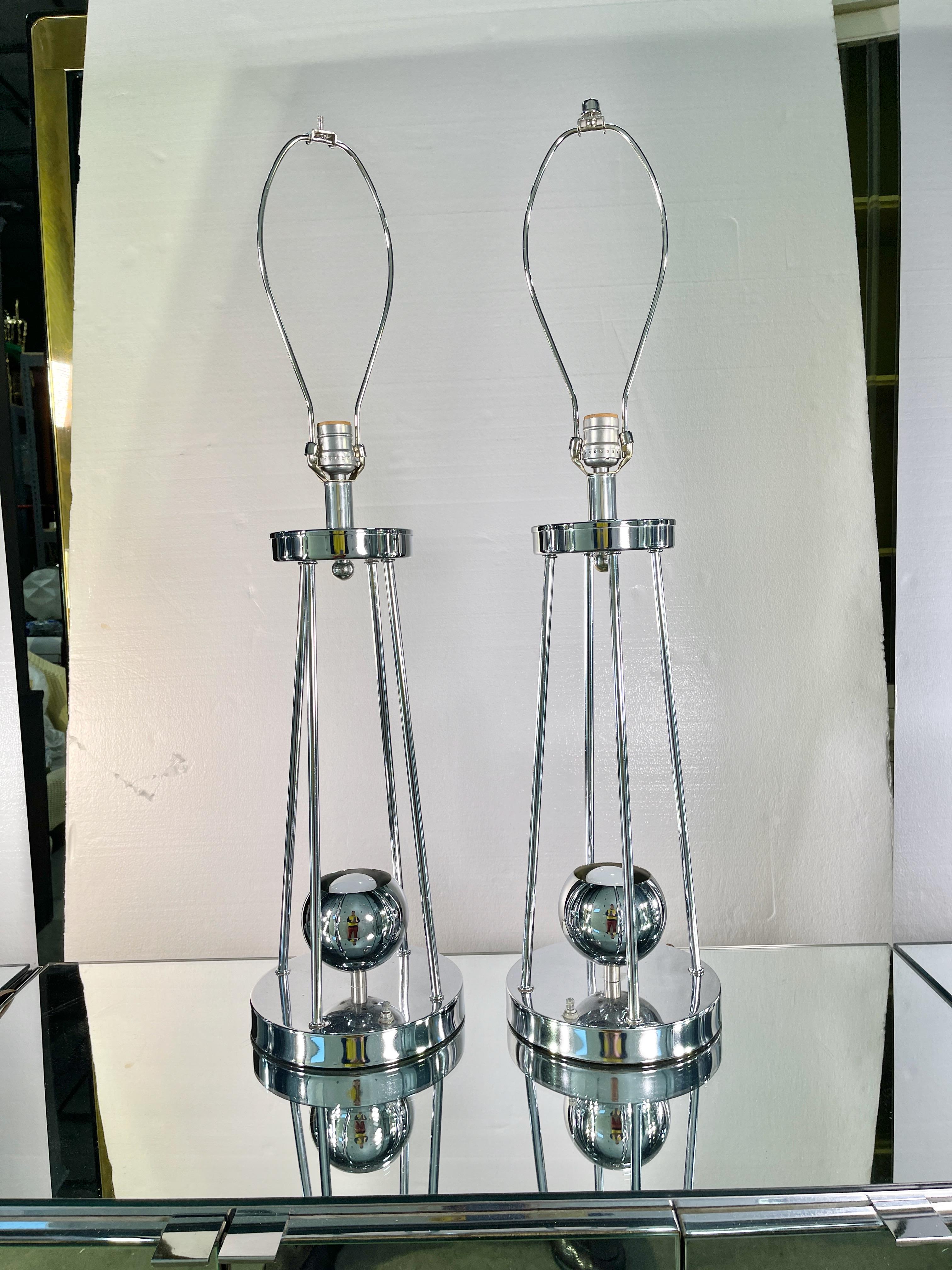 Space Age Pair Chrome Lamps by Torino For Sale