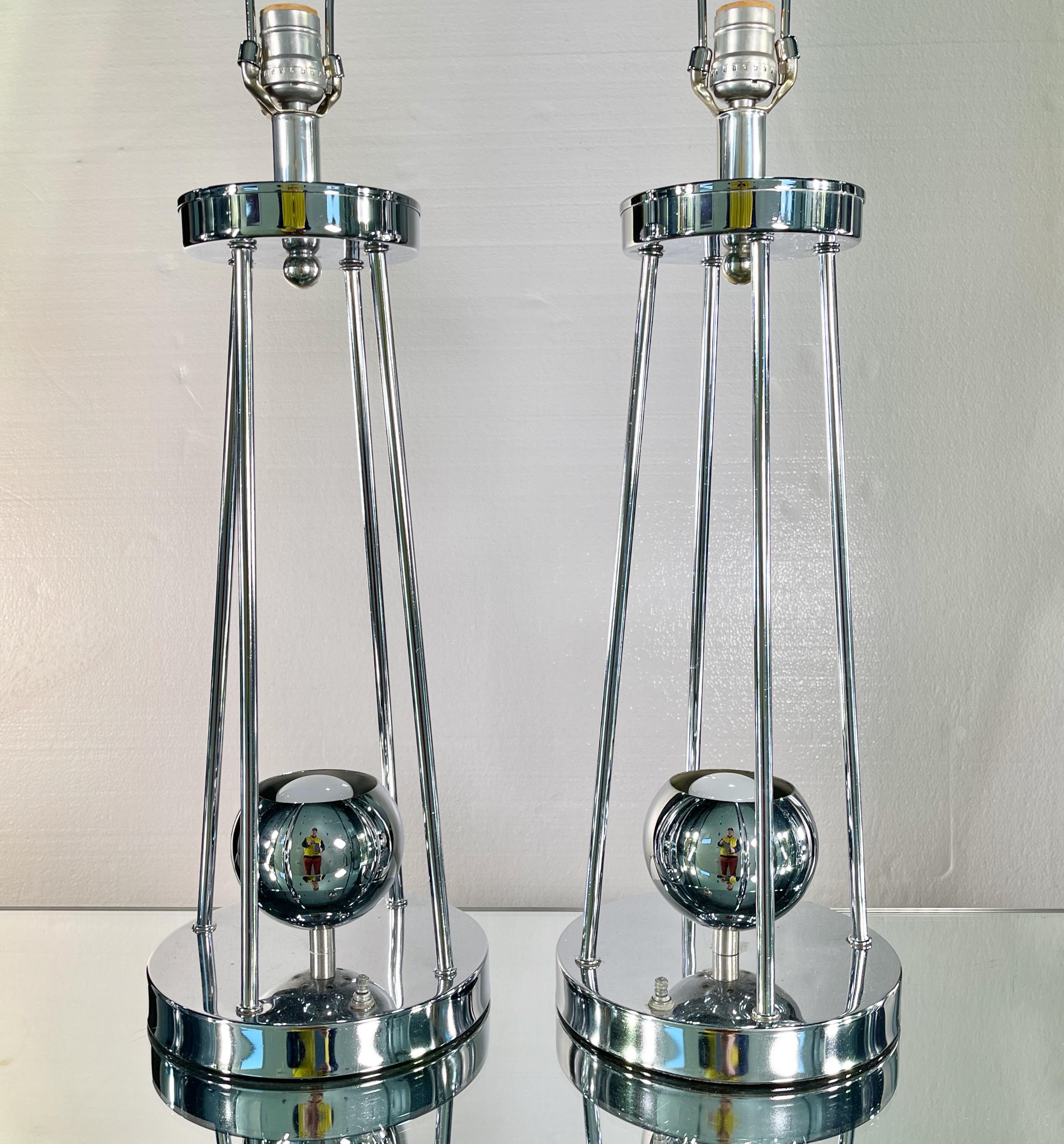 American Pair Chrome Lamps by Torino For Sale