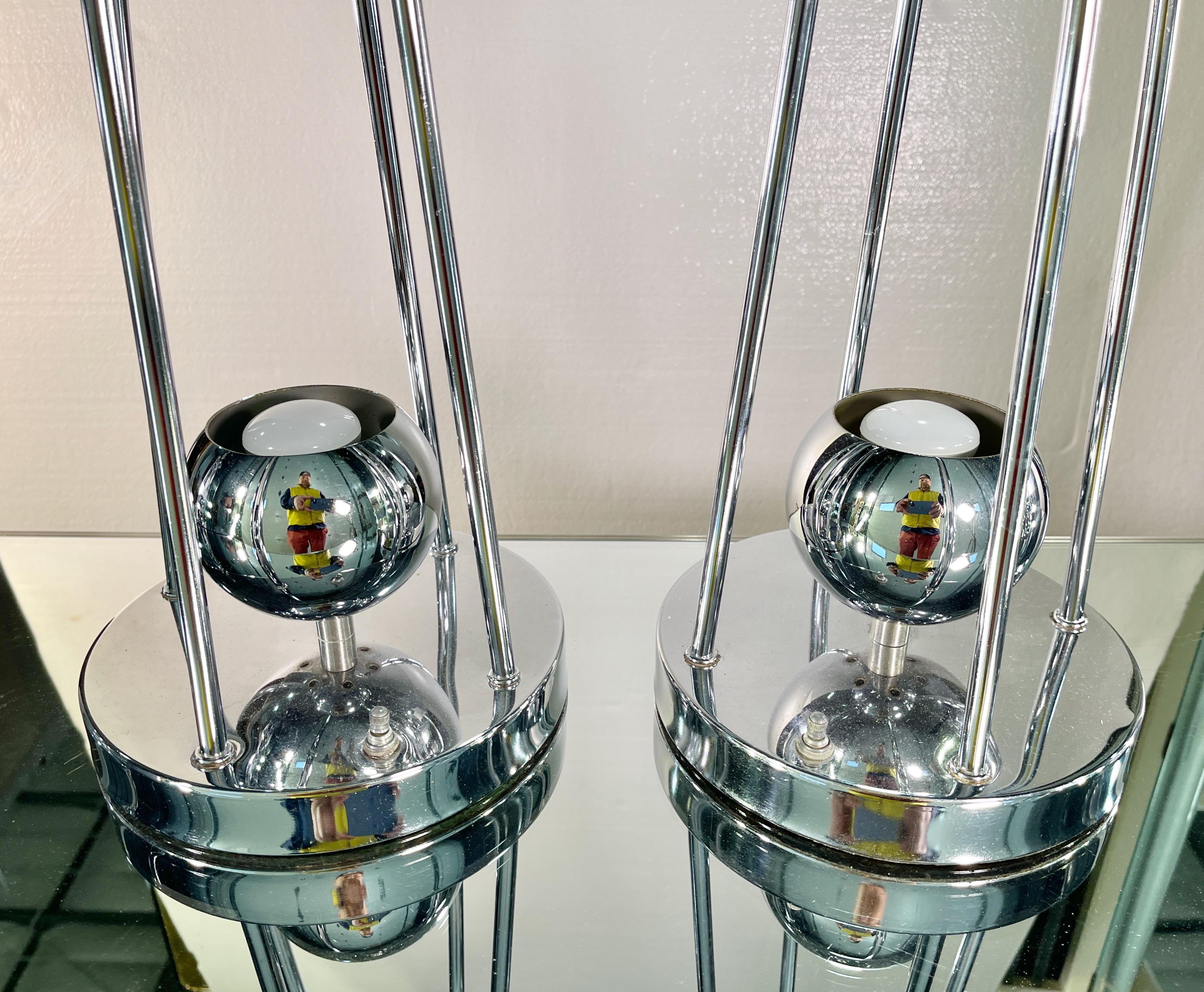 Plated Pair Chrome Lamps by Torino For Sale