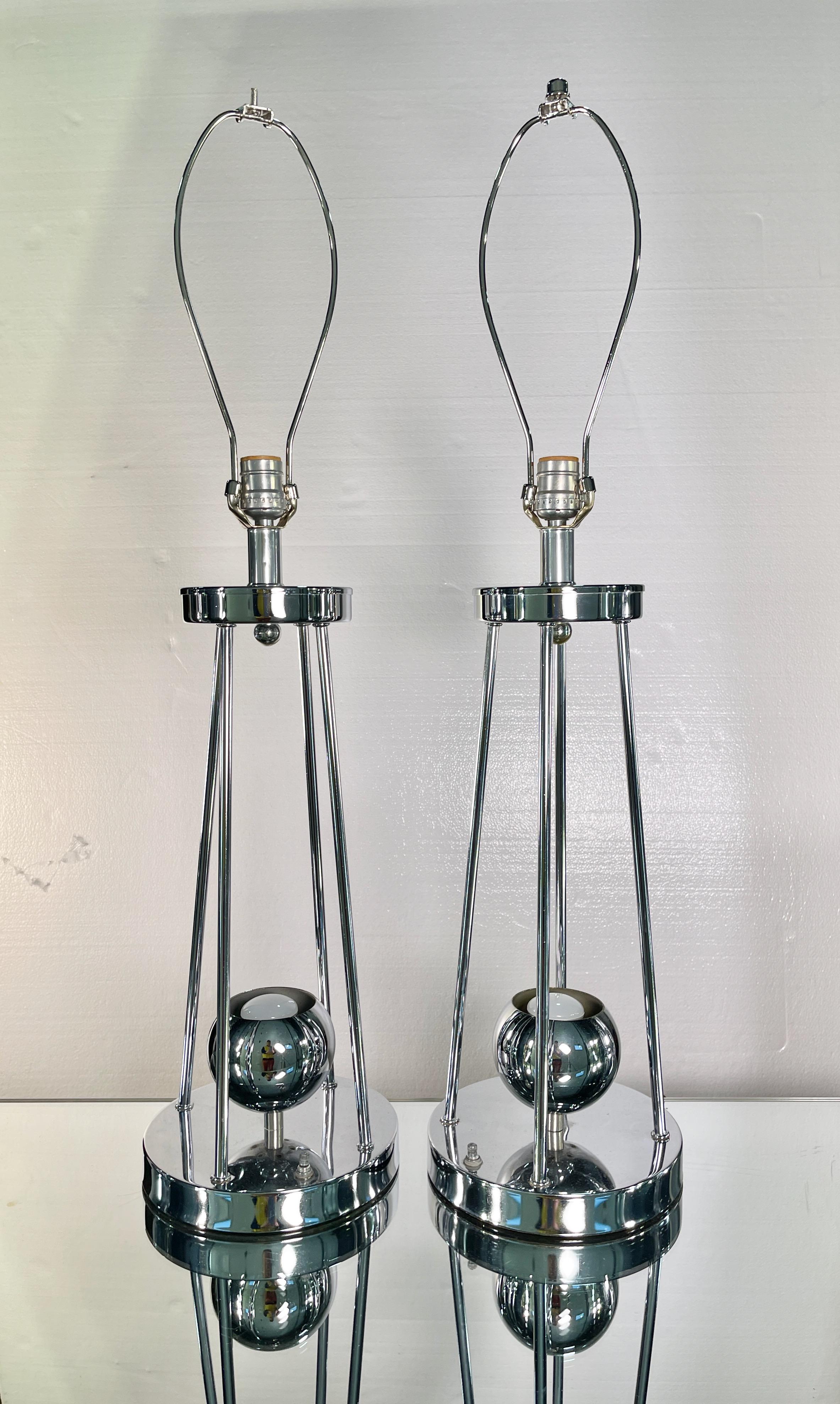 Pair Chrome Lamps by Torino In Good Condition For Sale In Hanover, MA