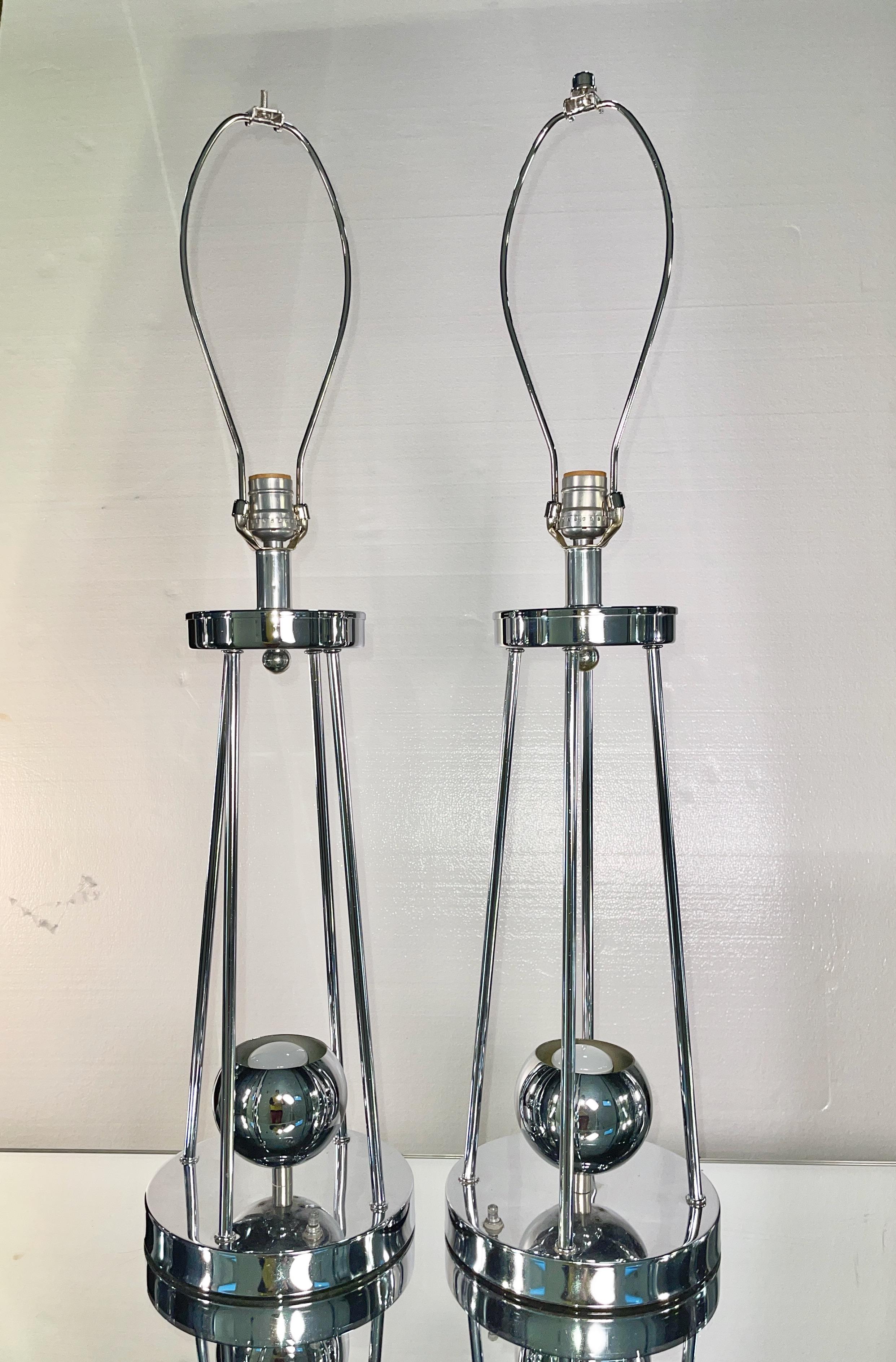 Late 20th Century Pair Chrome Lamps by Torino For Sale