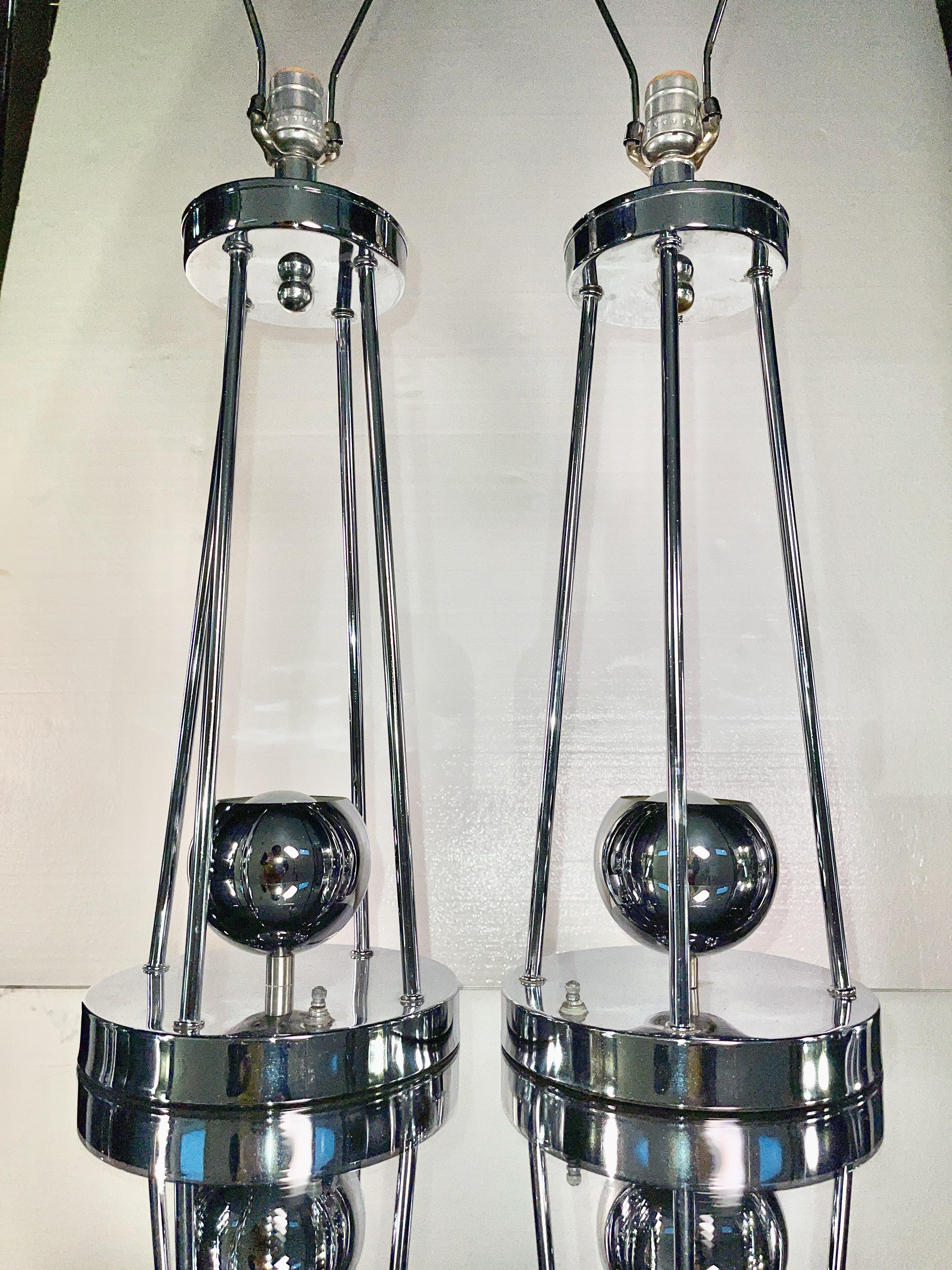 Pair Chrome Lamps by Torino For Sale 1