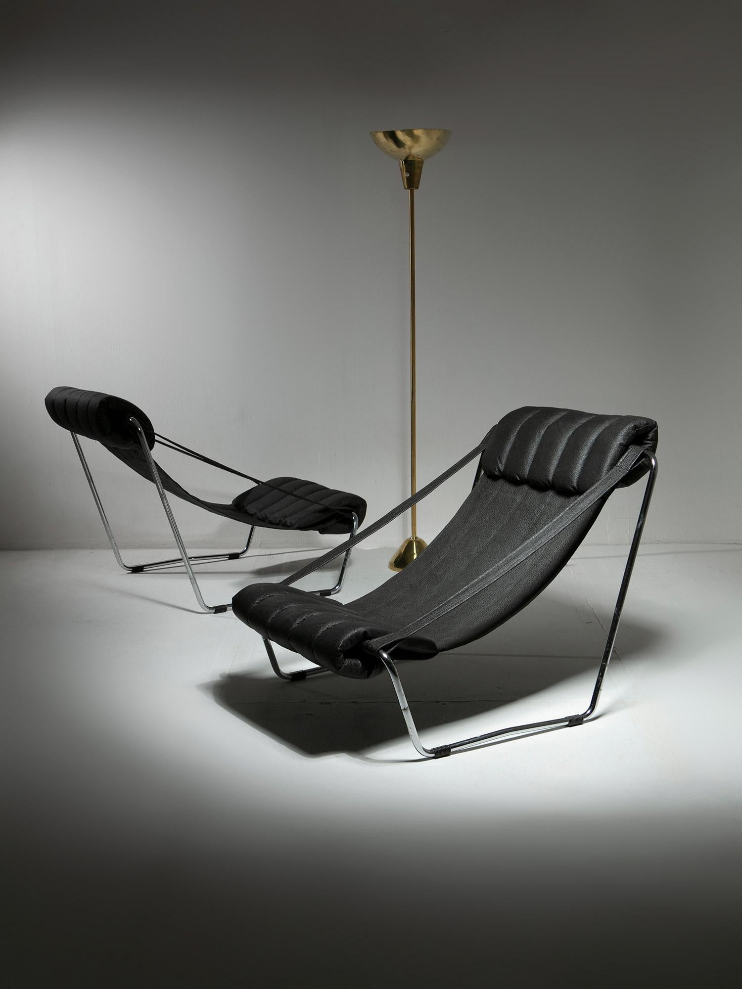 Pair Chrome Lounge Chairs by Corsini - Wiskemann for Cinova, Italy, 1970s For Sale 5
