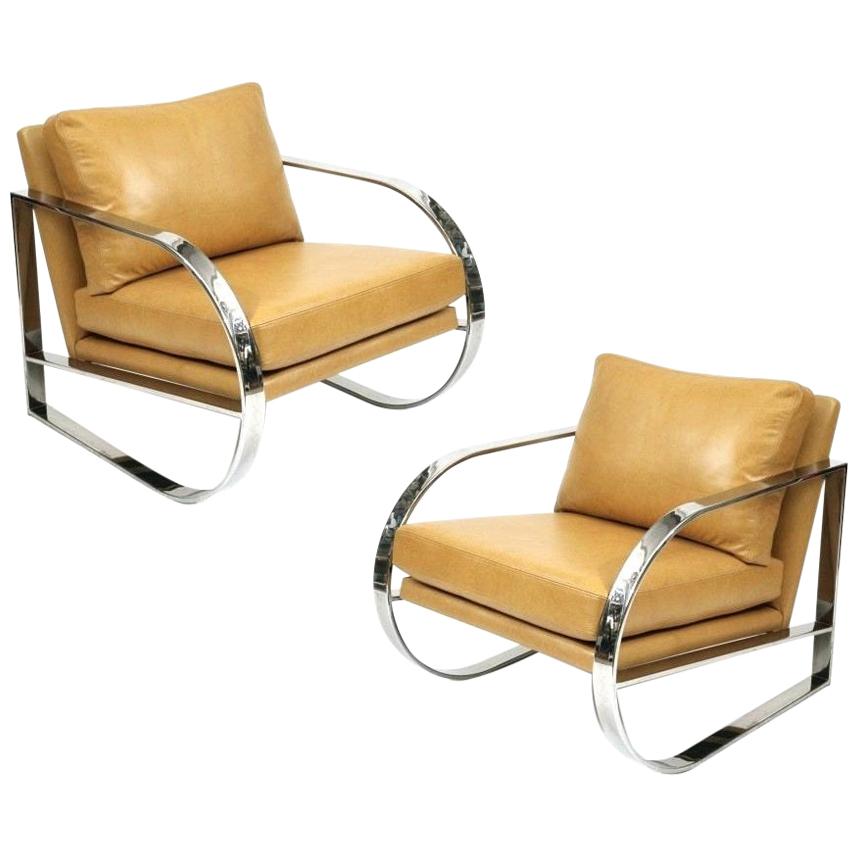 Pair of Chrome Lounge Chairs Designed by John Mascheroni for Swaim Originals For Sale