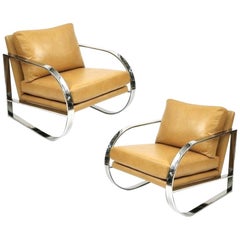 Retro Pair of Chrome Lounge Chairs Designed by John Mascheroni for Swaim Originals