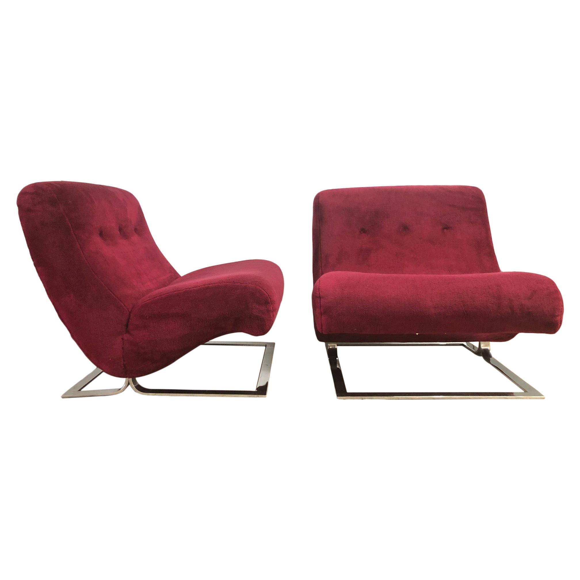 Pair of Chrome Lounge Chairs Style of Milo Baughman