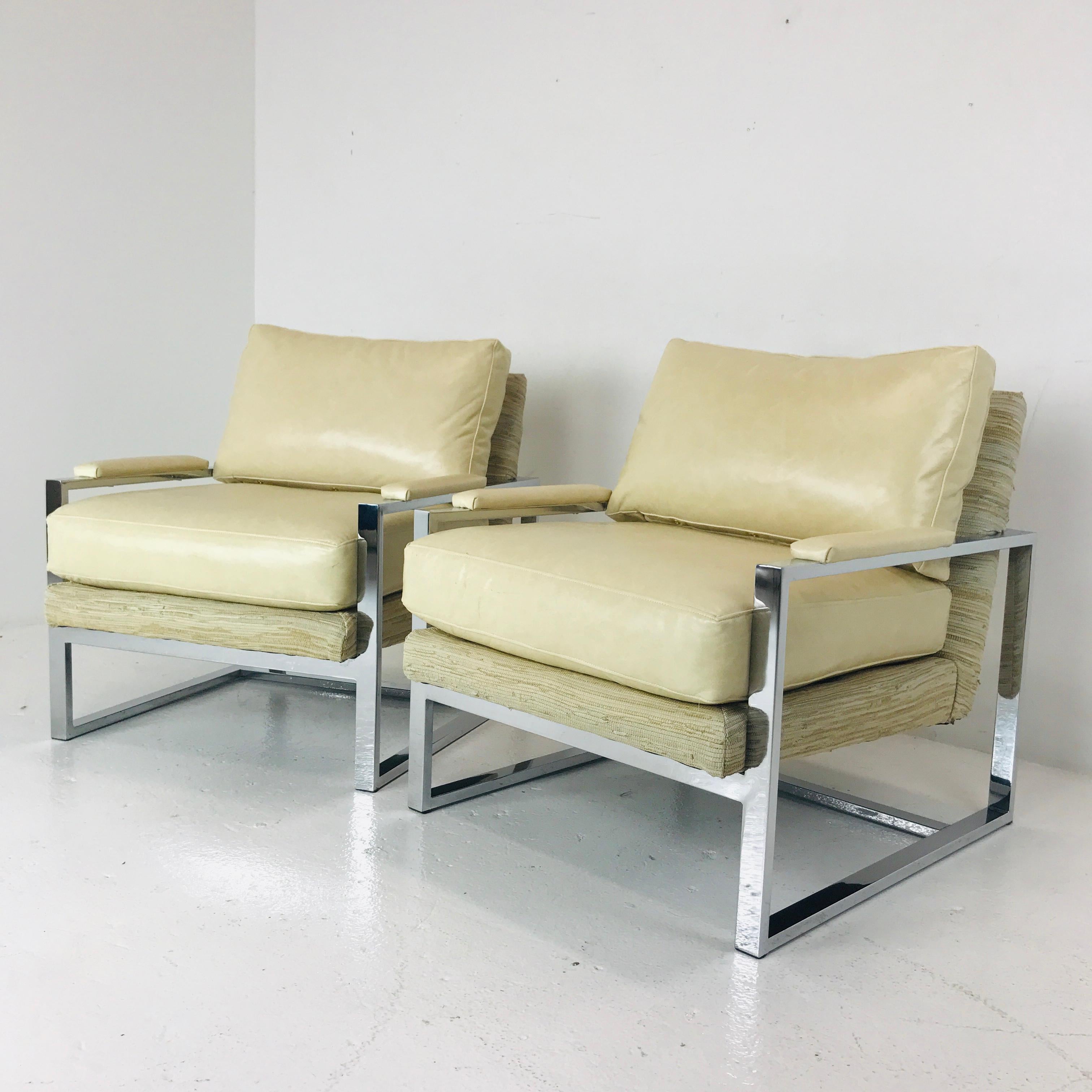 Pair of vintage Milo style chairs. Upholstery recommended.