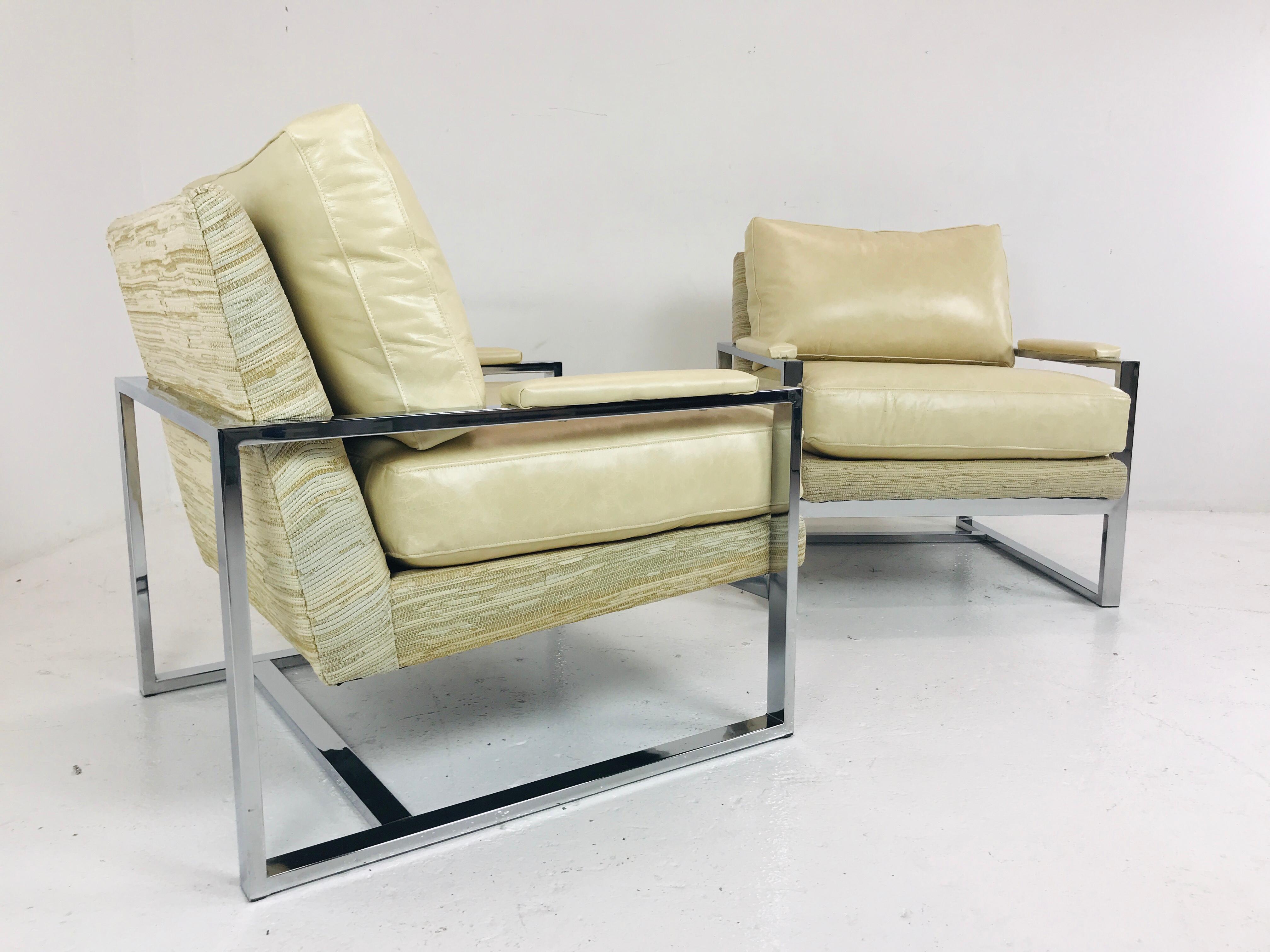 Metalwork Pair of Chrome Milo Baughman Style Chairs